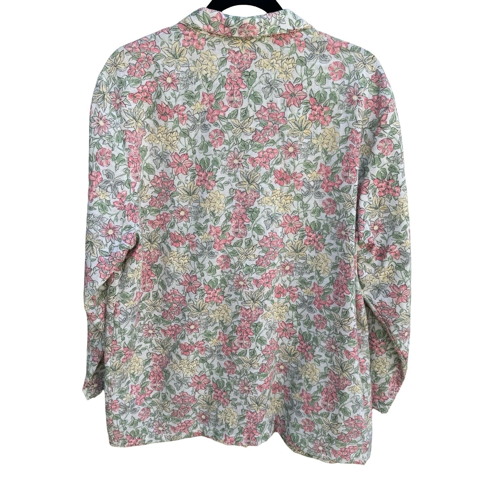 Bedford Fair Vintage Floral Blazer Jacket Pink Yellow Green Size 16 Made in USA
