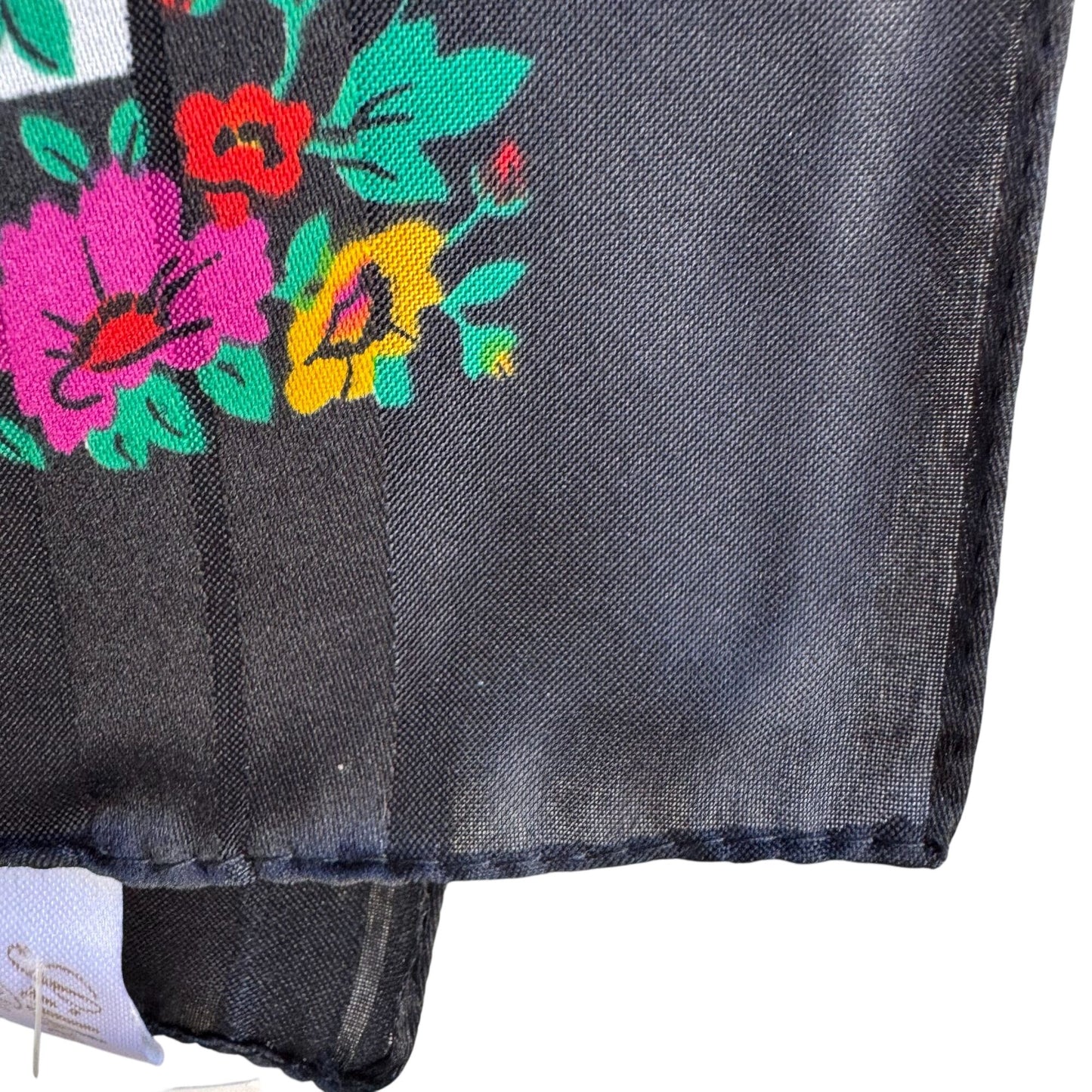 Vintage Floral Black Multicolor Scarf Wrap Square Lightweight Montgomery Ward