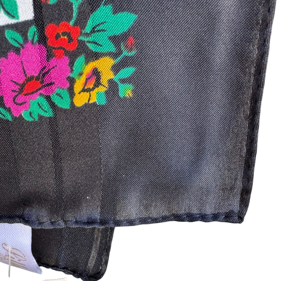 Vintage Floral Black Multicolor Scarf Wrap Square Lightweight Montgomery Ward