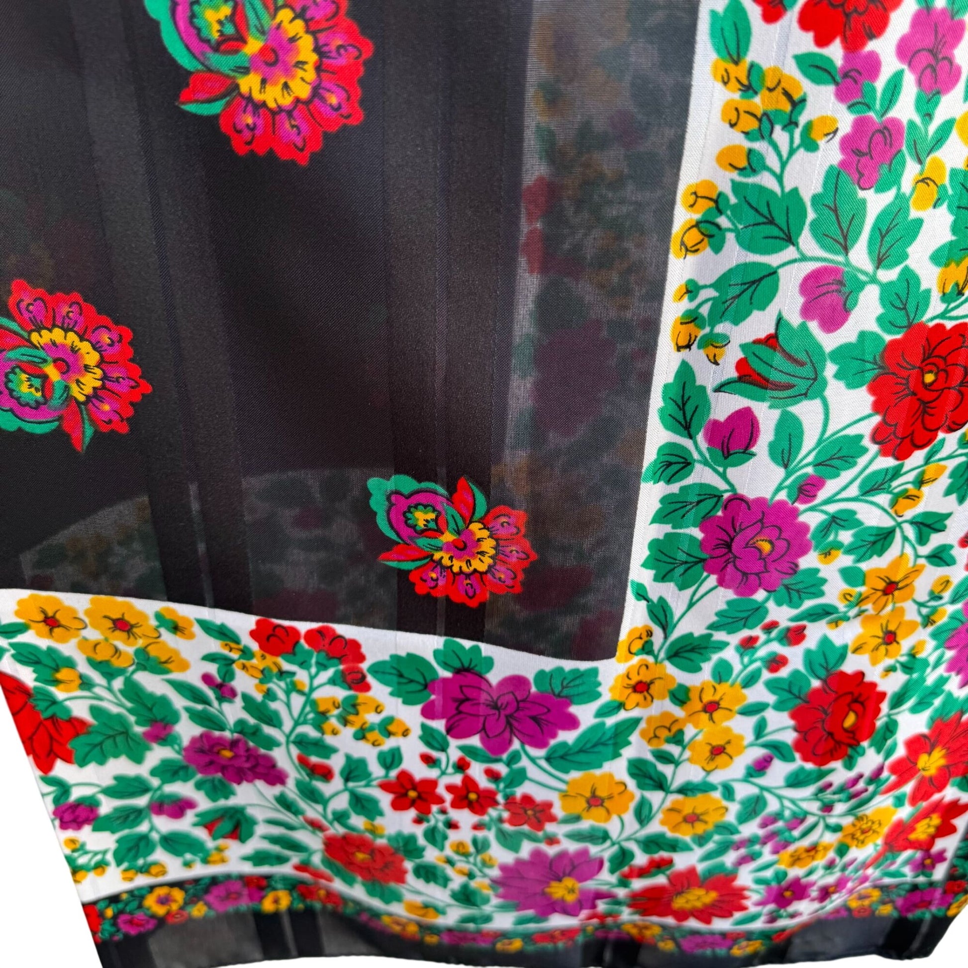 Vintage Floral Black Multicolor Scarf Wrap Square Lightweight Montgomery Ward