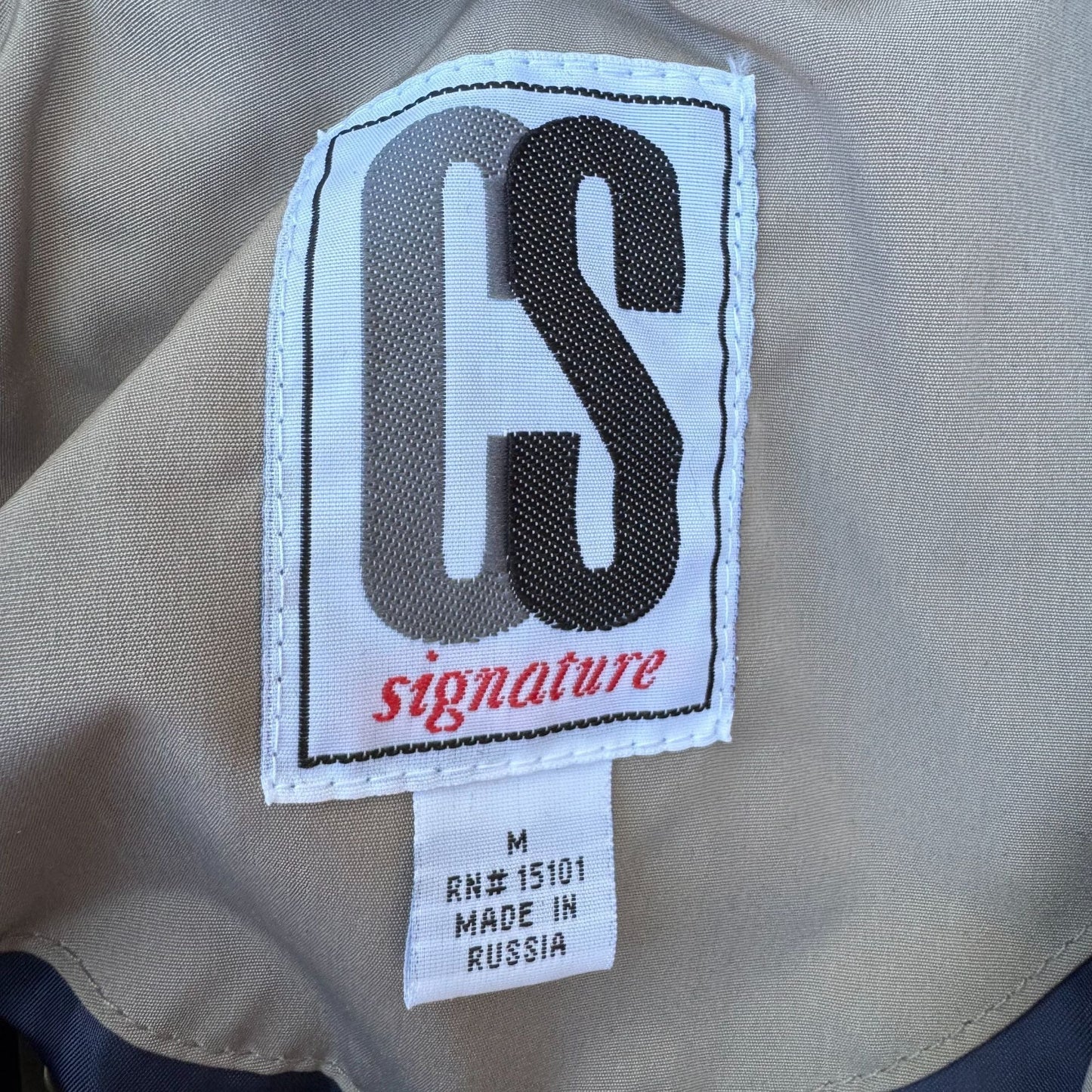 CS Signature Vintage Womens Navy Tan Hooded Jacket Coat Windbreaker Zip Pockets M