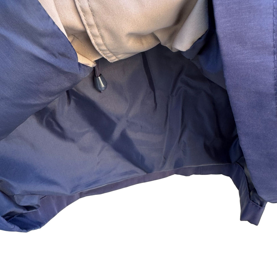 CS Signature Vintage Womens Navy Tan Hooded Jacket Coat Windbreaker Zip Pockets M