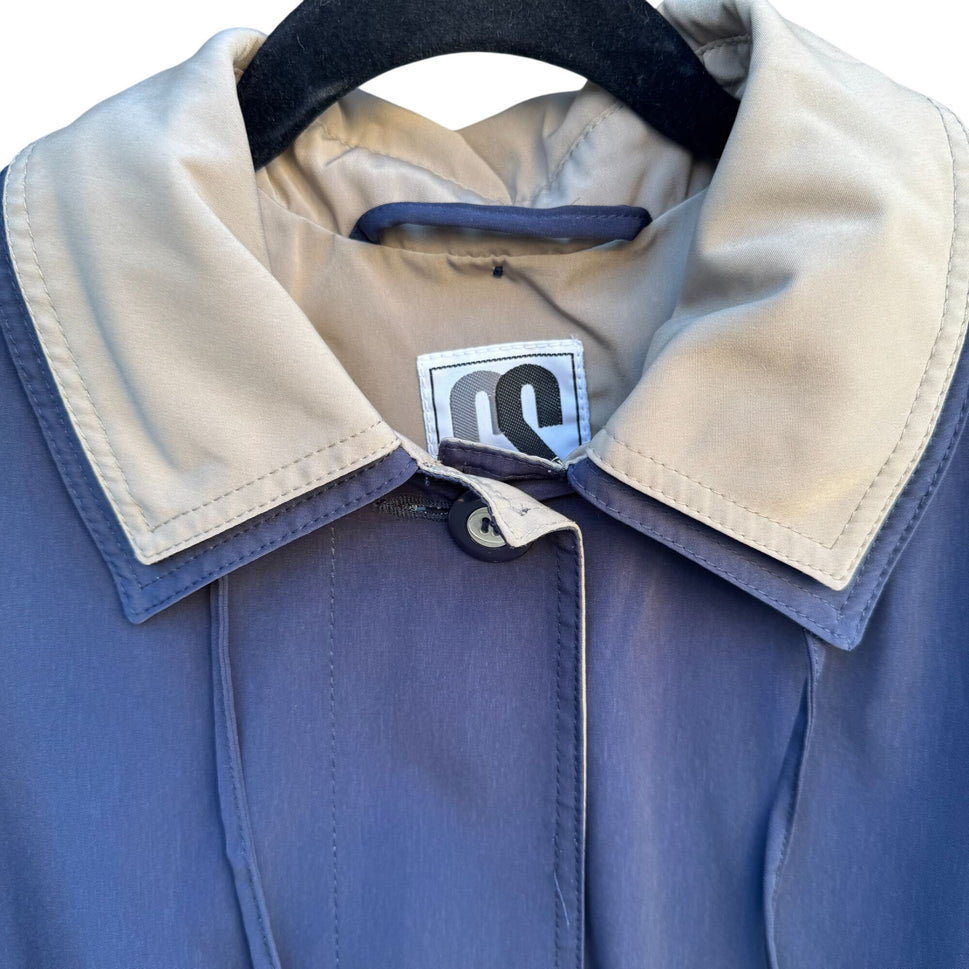 CS Signature Vintage Womens Navy Tan Hooded Jacket Coat Windbreaker Zip Pockets M