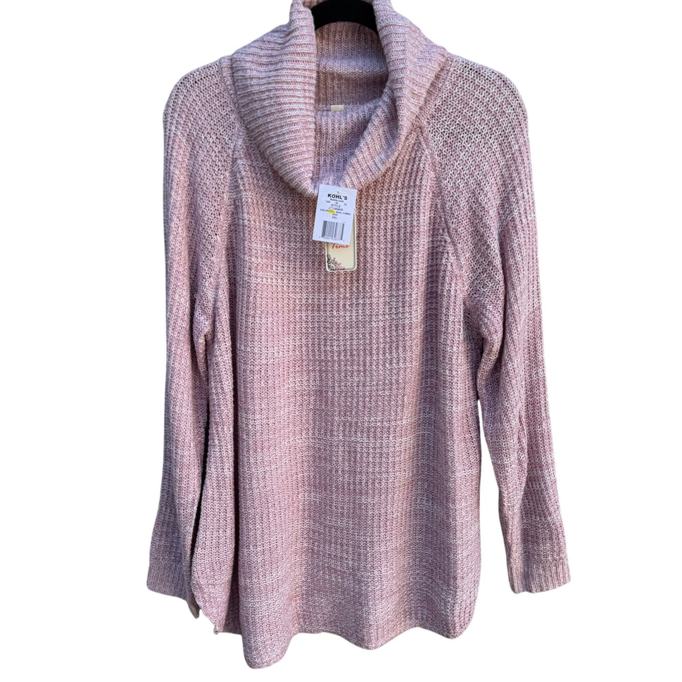 Its Our Time Womens Pink Cowl Neck Waffle Knit Long Sleeve Tunic Sweater New XXL