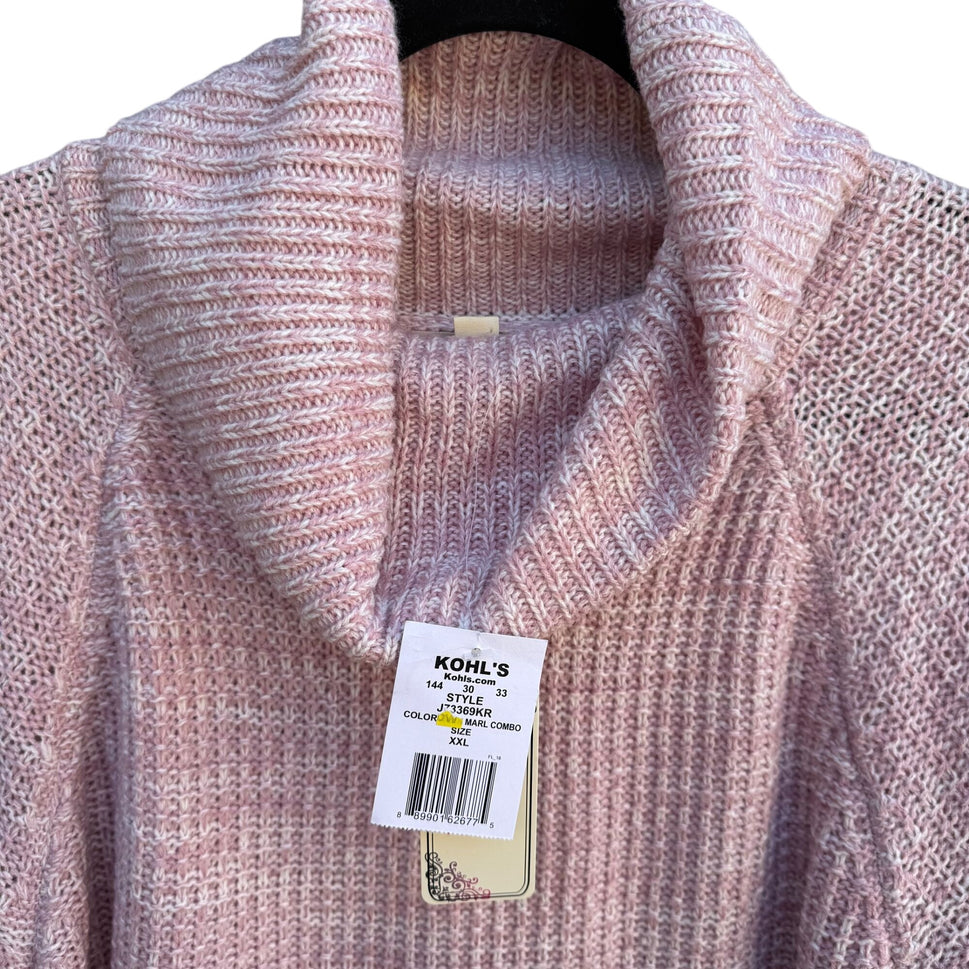 Its Our Time Womens Pink Cowl Neck Waffle Knit Long Sleeve Tunic Sweater New XXL