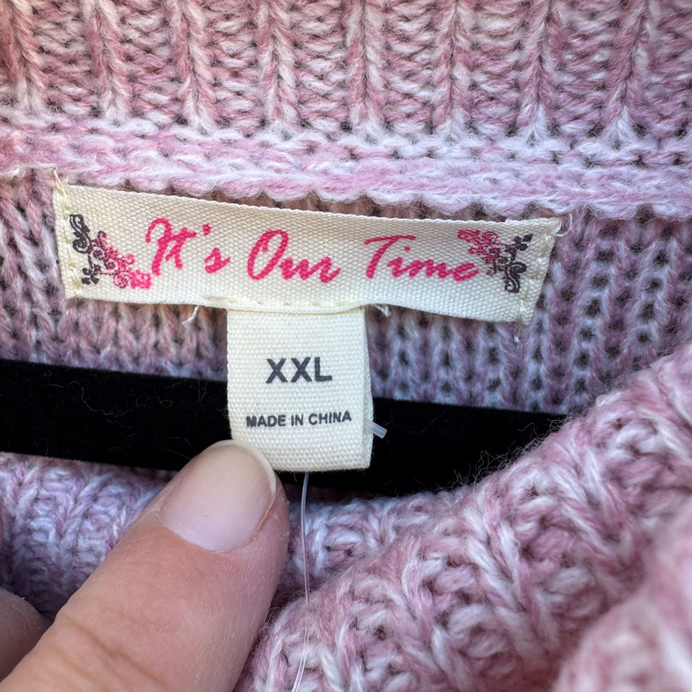 Its Our Time Womens Pink Cowl Neck Waffle Knit Long Sleeve Tunic Sweater New XXL