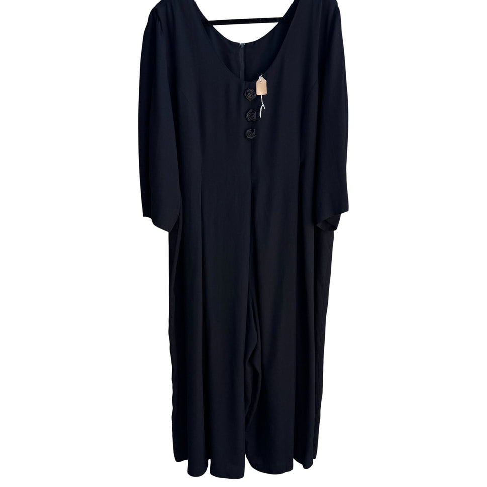 Jeffrey & Dara Vintage Black Rose Button Scoop Neck Wide Leg Jumpsuit New 20