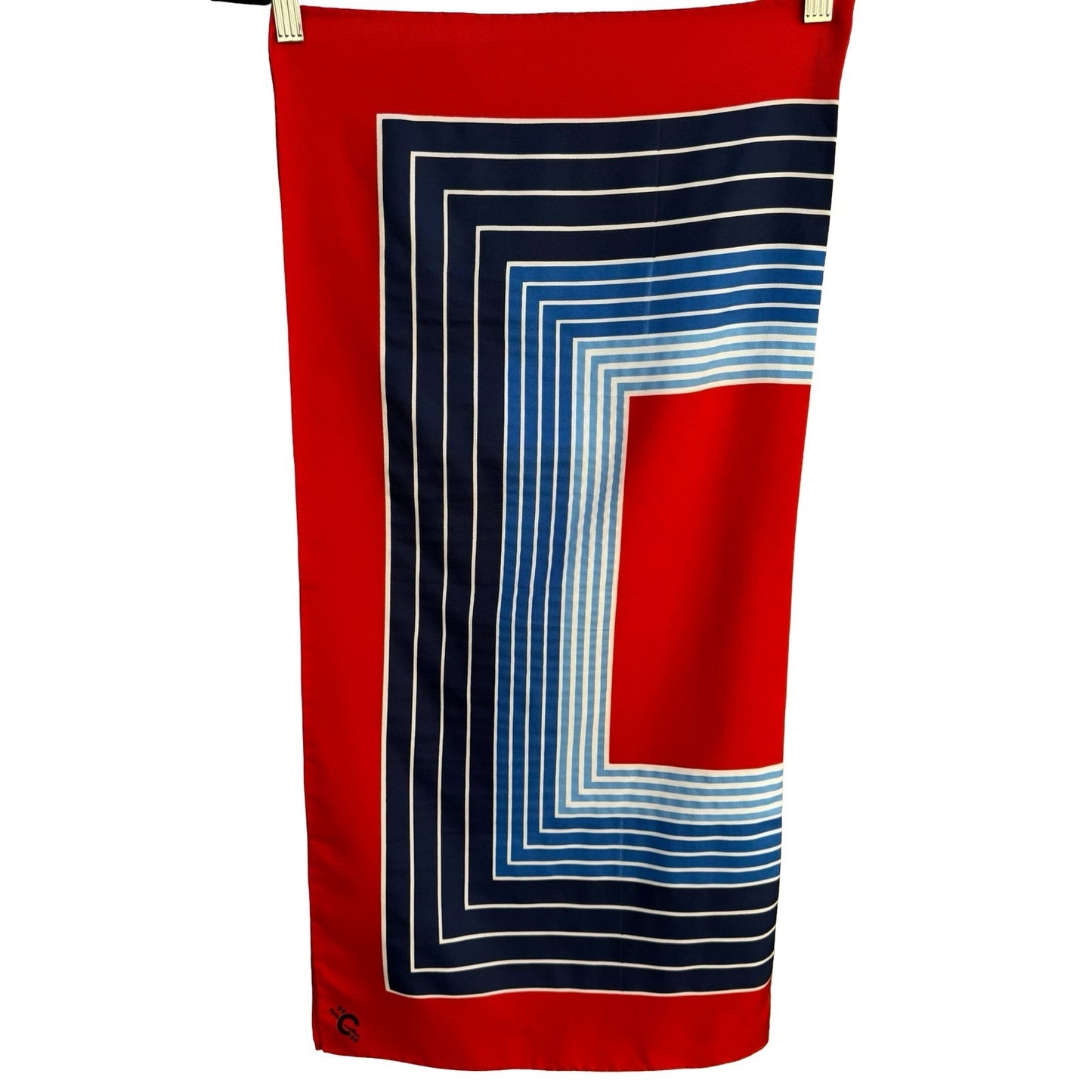 Paul Darel Vintage Silk Scarf Geometric Red Navy Blue Concentric Square Mod