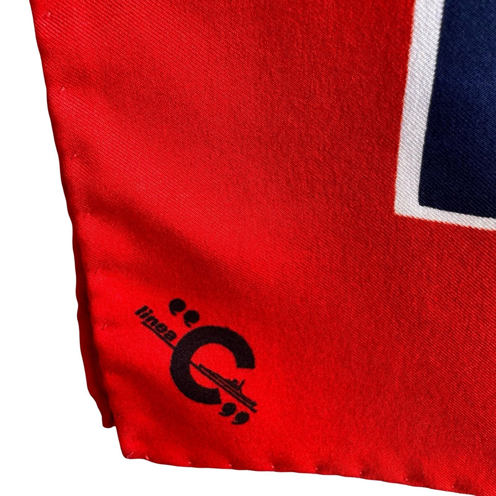 Paul Darel Vintage Silk Scarf Geometric Red Navy Blue Concentric Square Mod