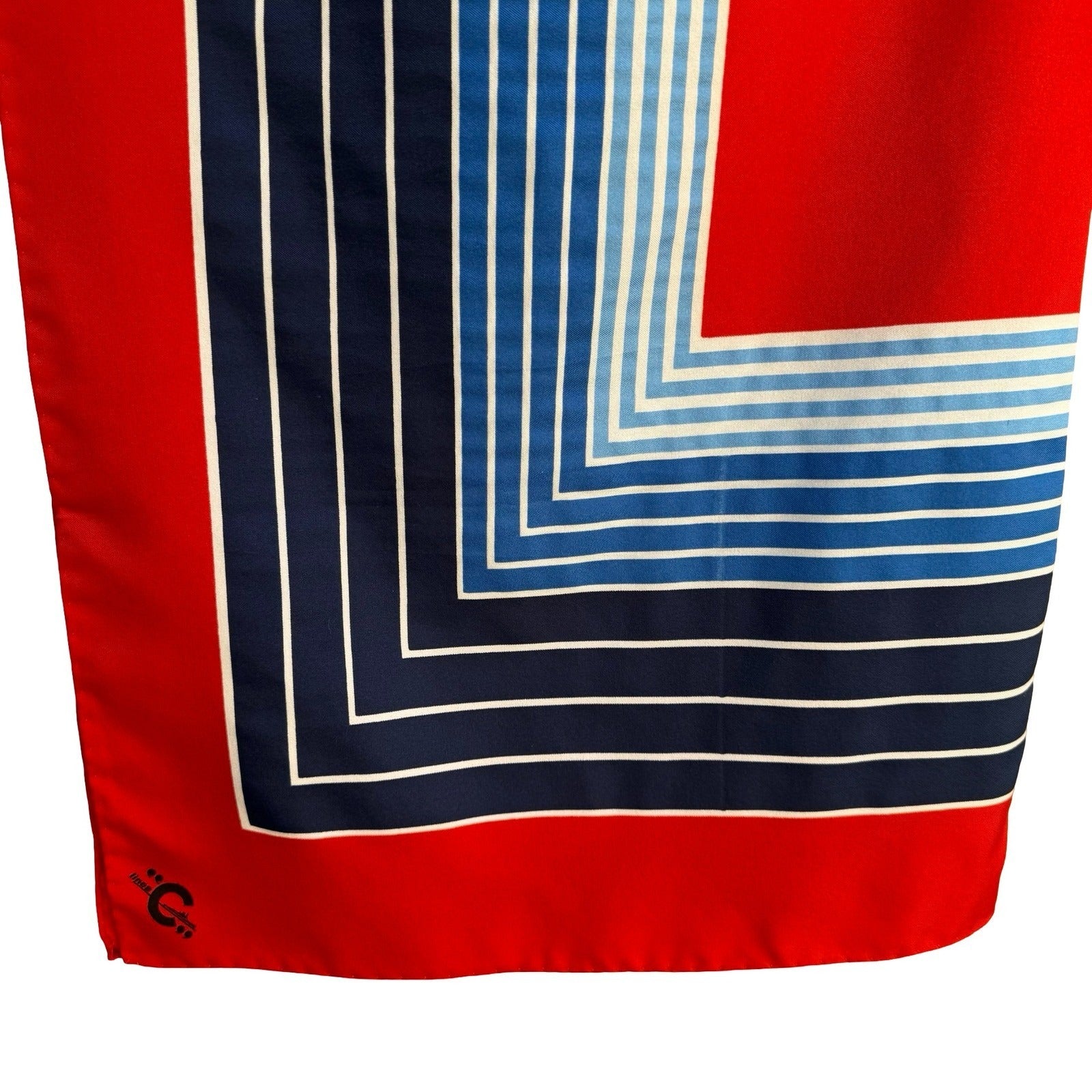 Paul Darel Vintage Silk Scarf Geometric Red Navy Blue Concentric Square Mod