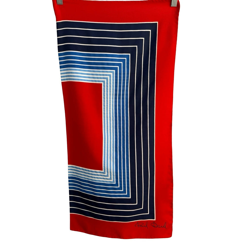 Paul Darel Vintage Silk Scarf Geometric Red Navy Blue Concentric Square Mod