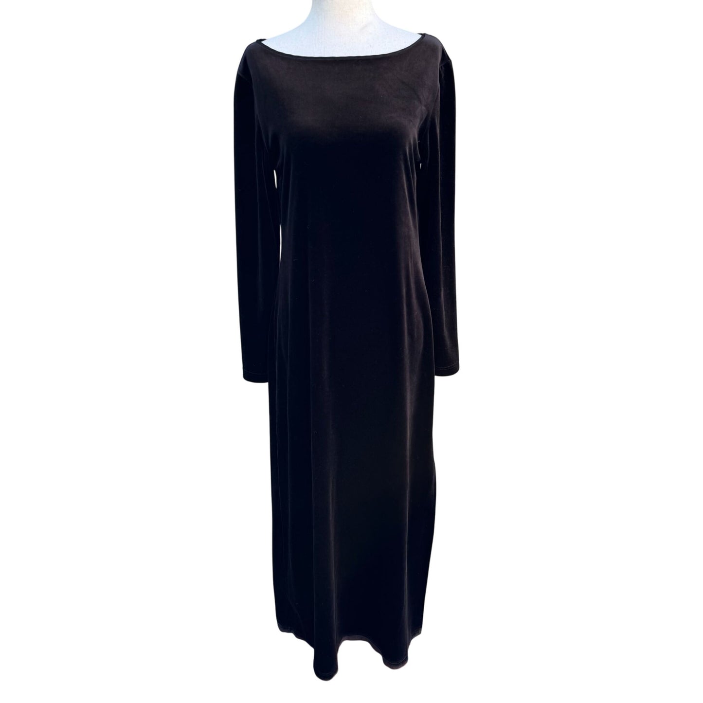 INC Intimates Womens Black Long Sleeve Boat Neck Velvet Evening Maxi Dress Med