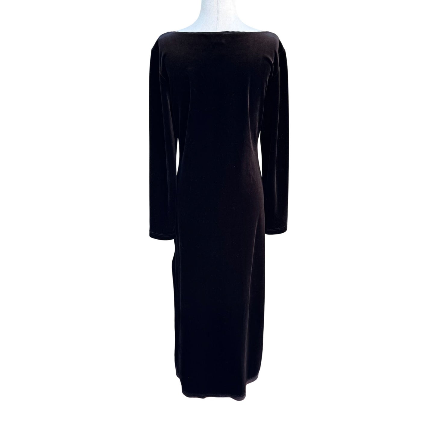 INC Intimates Womens Black Long Sleeve Boat Neck Velvet Evening Maxi Dress Med