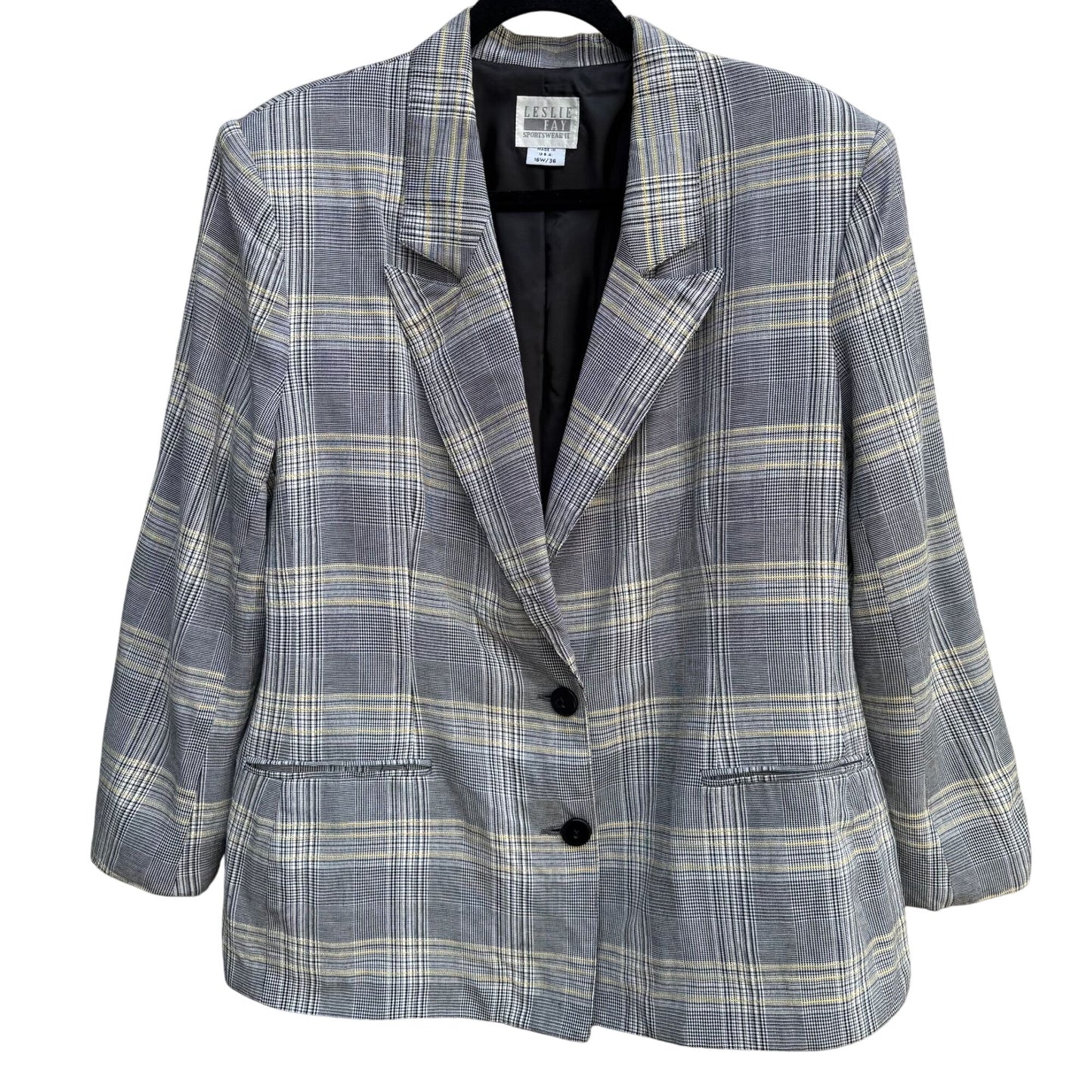 Leslie Fay Vintage 80s Womens Two Button Preppy Plaid Oversized Blazer Jacket 16