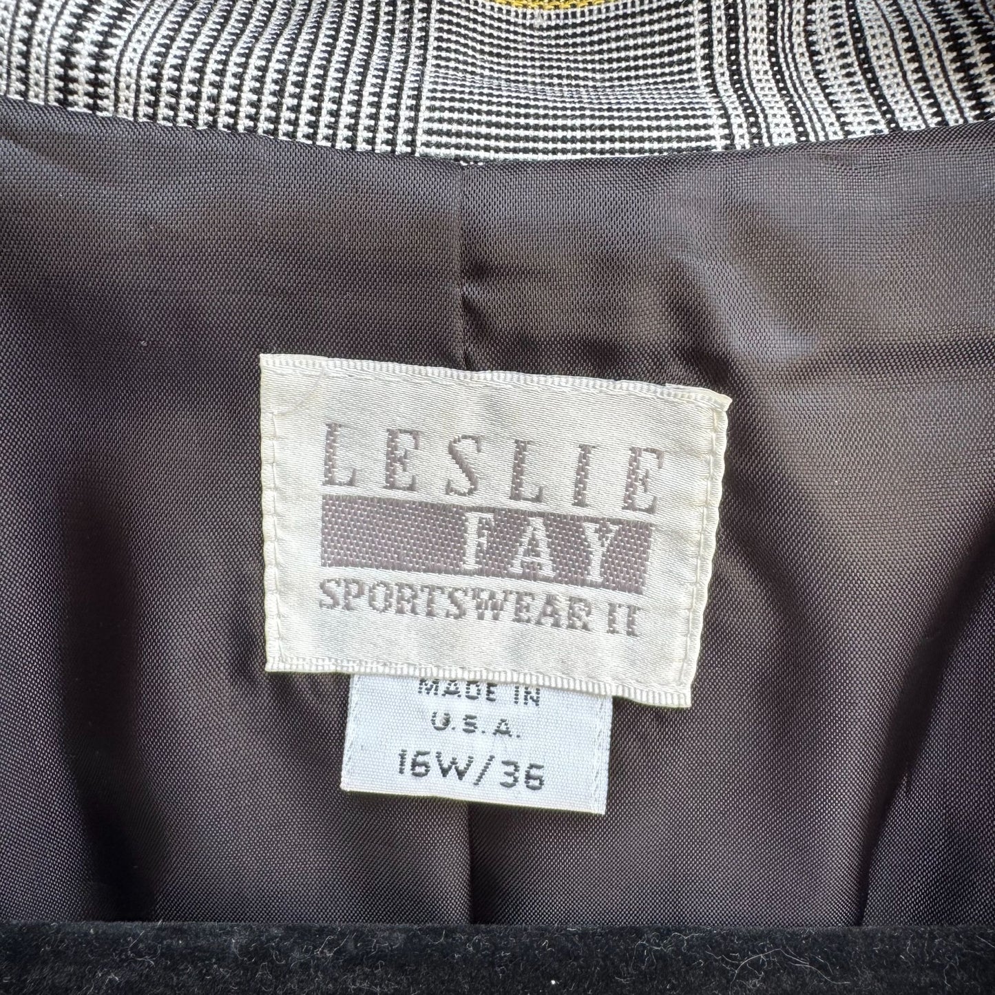 Leslie Fay Vintage 80s Womens Two Button Preppy Plaid Oversized Blazer Jacket 16