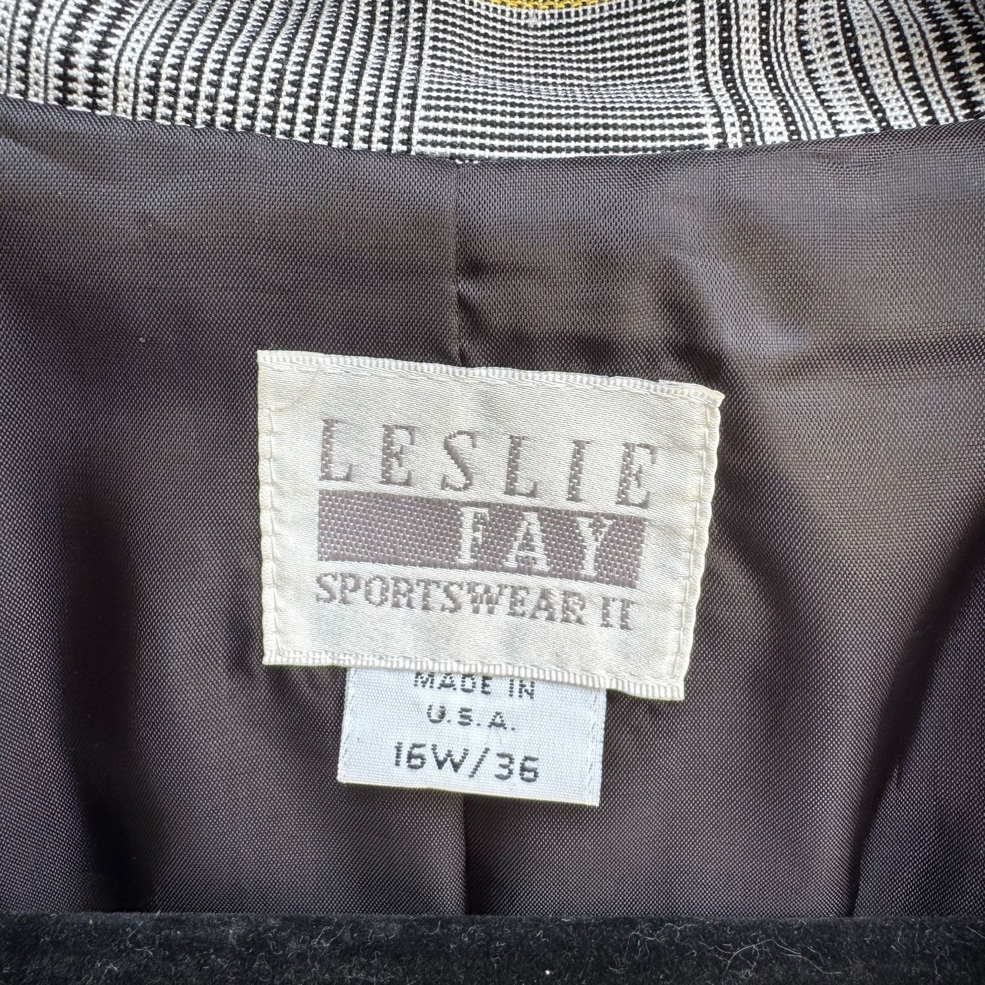 Leslie Fay Vintage 80s Womens Two Button Preppy Plaid Oversized Blazer Jacket 16