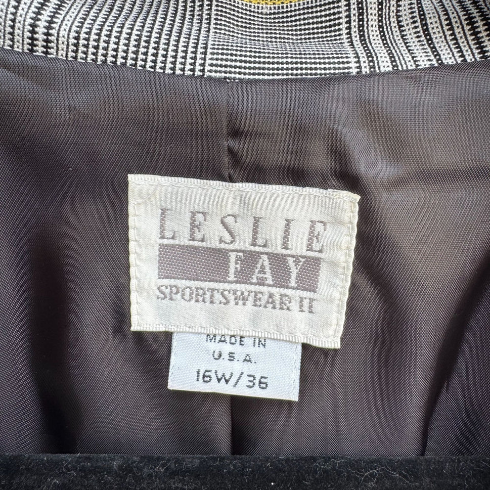 Leslie Fay Vintage 80s Womens Two Button Preppy Plaid Oversized Blazer Jacket 16