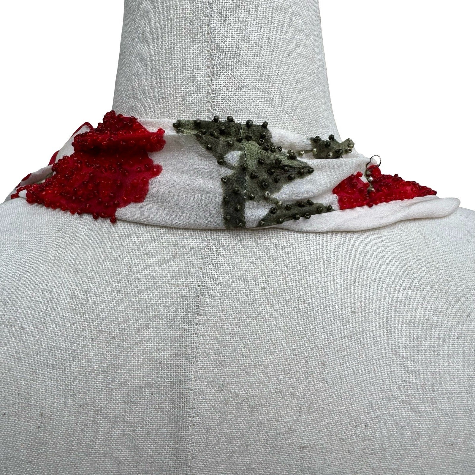 Sheri Bodell Y2K Silk Halter Top Romantic Coquette Beaded Floral Cowl Neck Tie