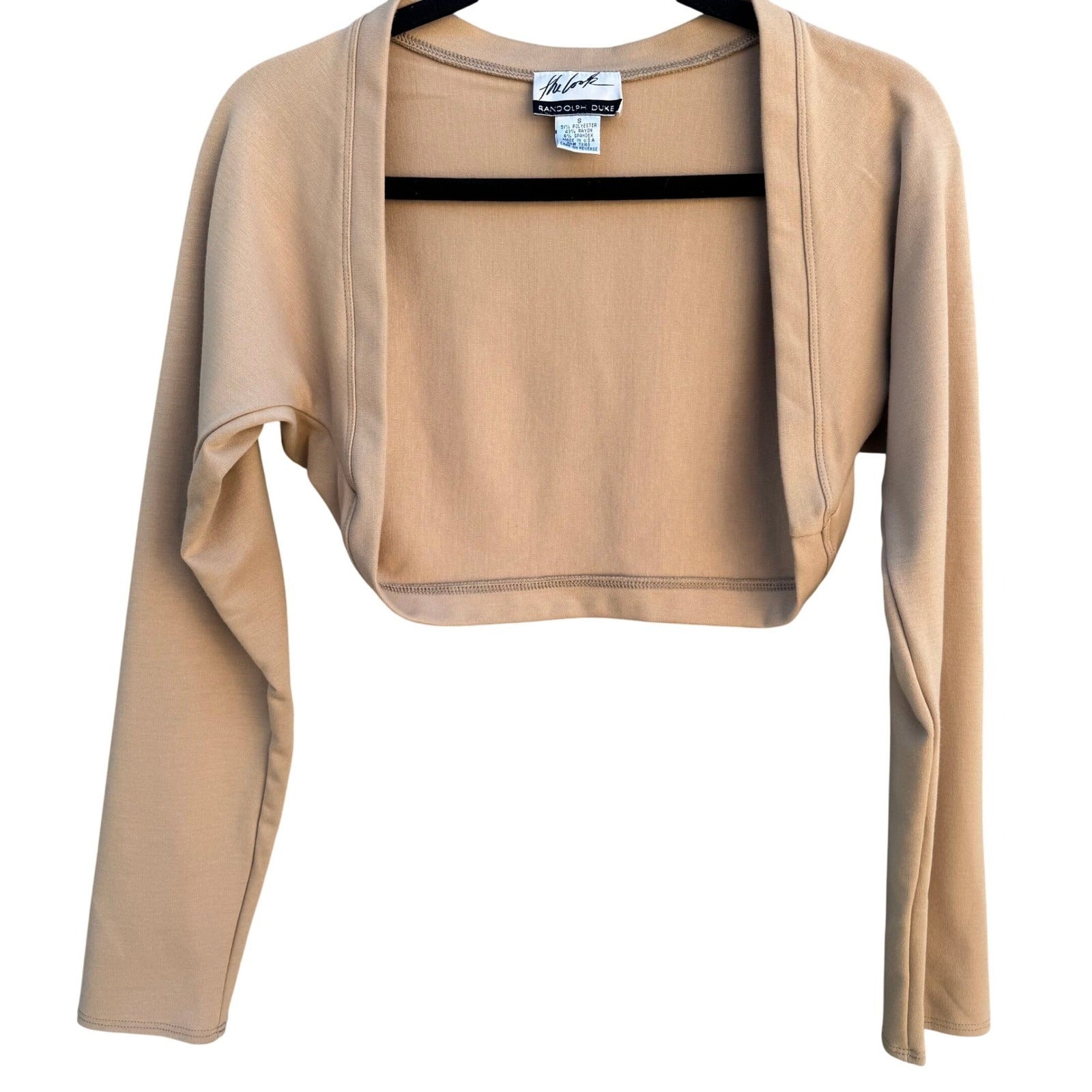 Randolph Duke Vintage Tan Beige Cropped Shrug Bolero Cardigan Long Sleeve Small