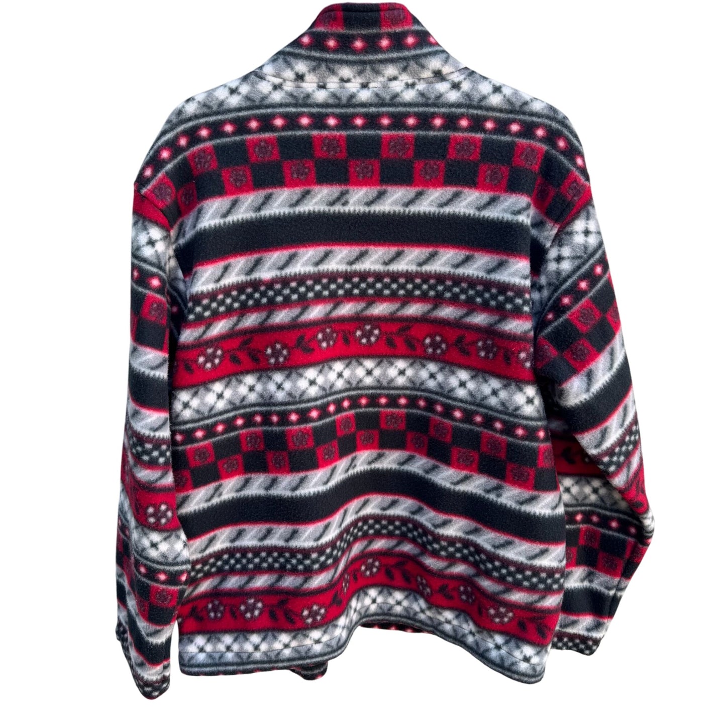 Alfred Dunner Womens Red Black Nordic Pattern Fair Isle Full Zip Fleece Jacket S