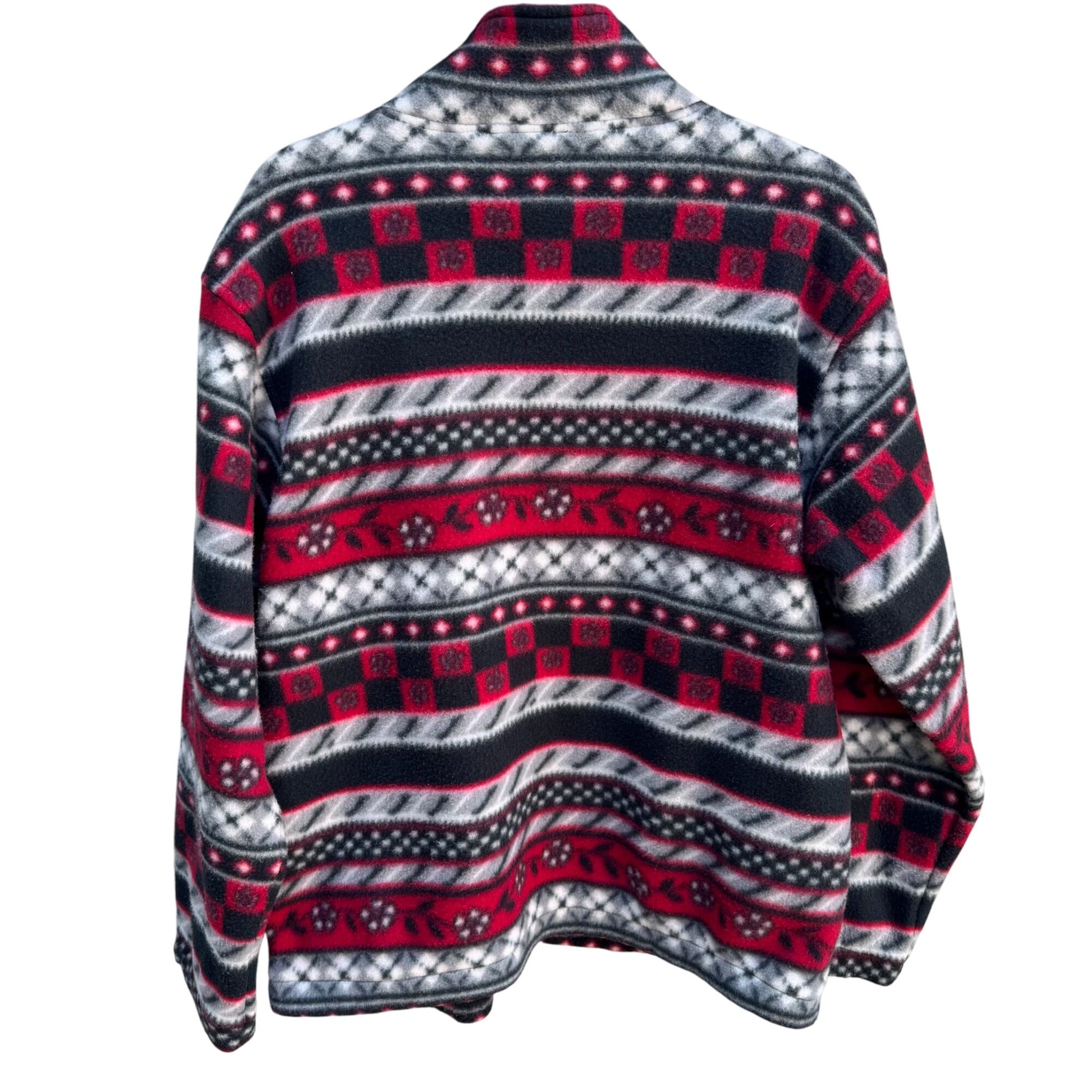 Alfred Dunner Womens Red Black Nordic Pattern Fair Isle Full Zip Fleece Jacket S