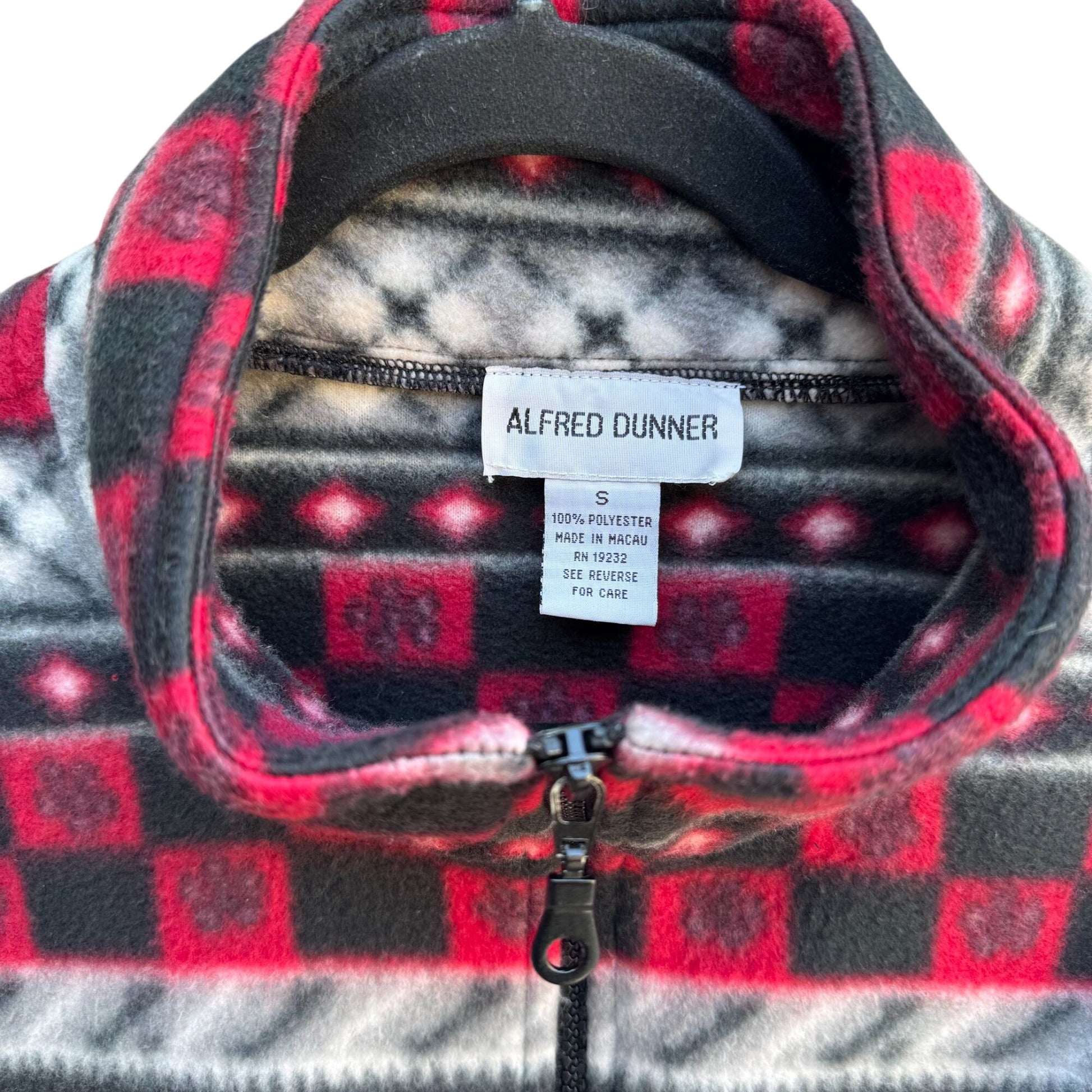Alfred Dunner Womens Red Black Nordic Pattern Fair Isle Full Zip Fleece Jacket S