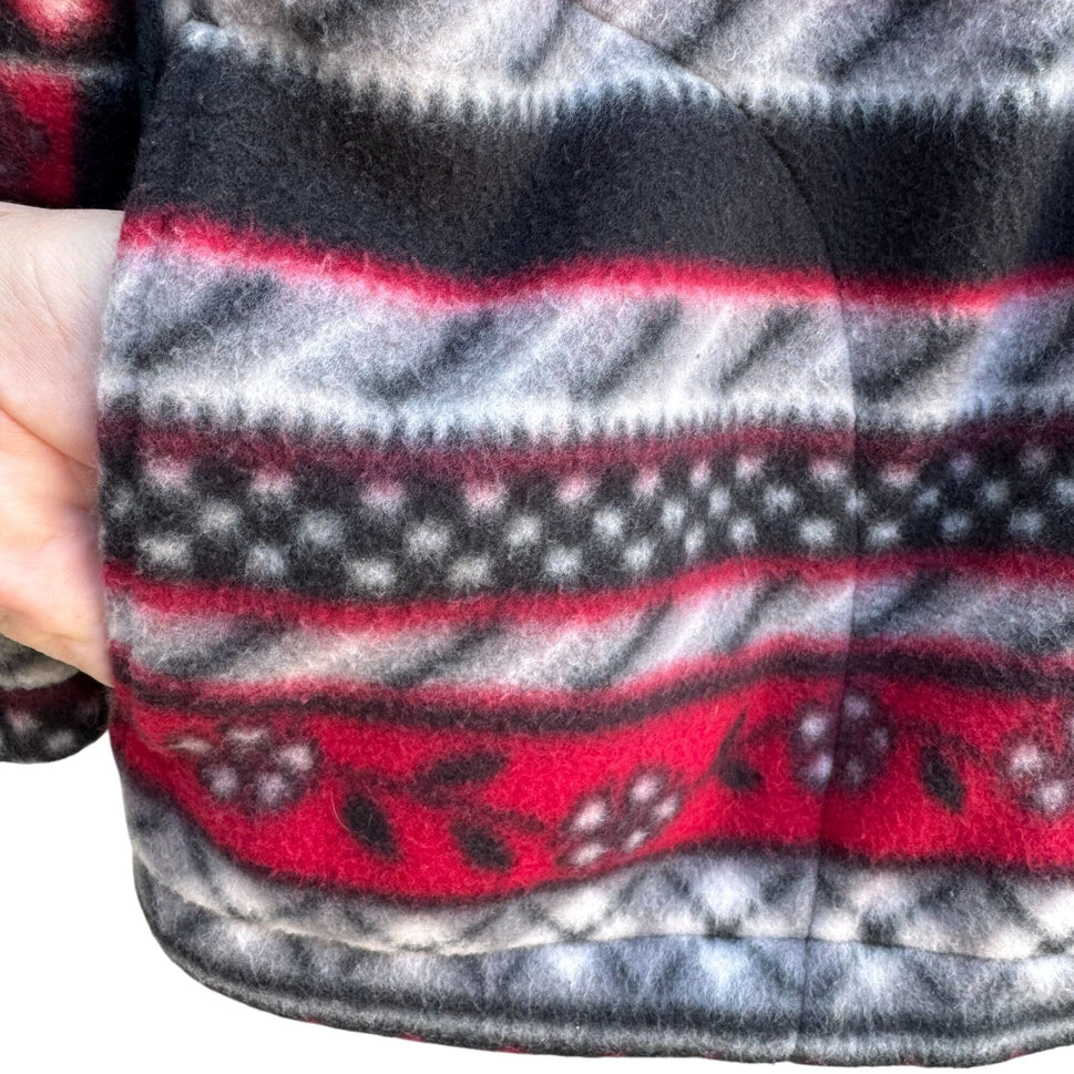 Alfred Dunner Womens Red Black Nordic Pattern Fair Isle Full Zip Fleece Jacket S