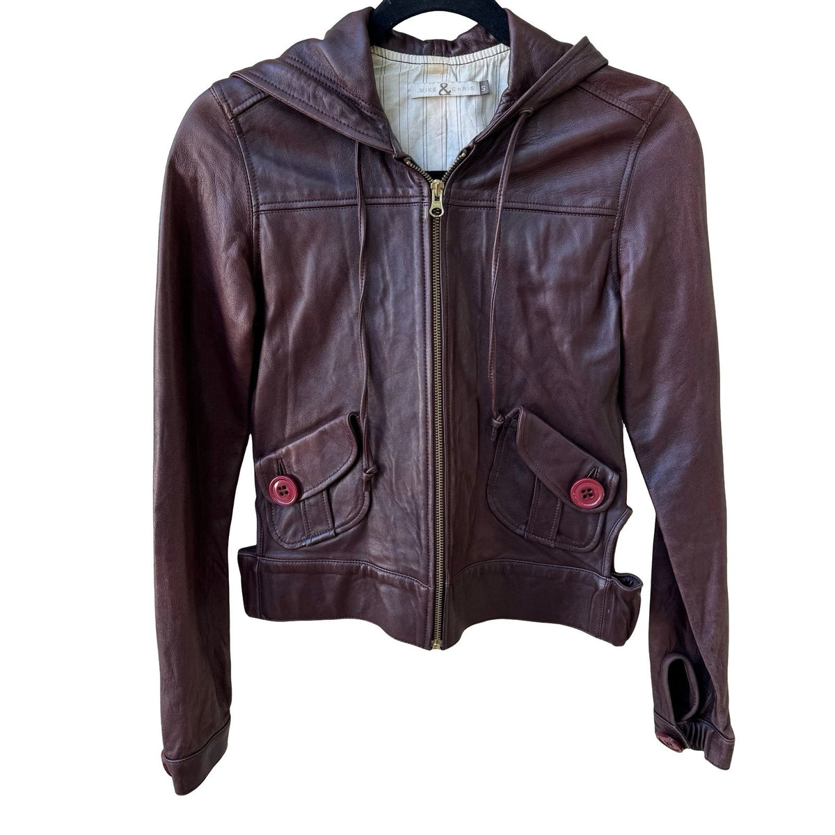 Mike & Chris Y2K Indie Sleaze Hooded Side Cut Out Leather Moto Biker Jacket S
