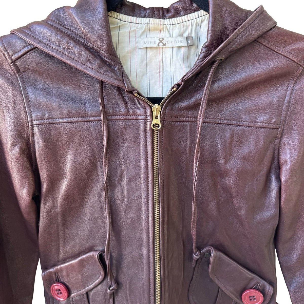 Mike & Chris Y2K Indie Sleaze Hooded Side Cut Out Leather Moto Biker Jacket S