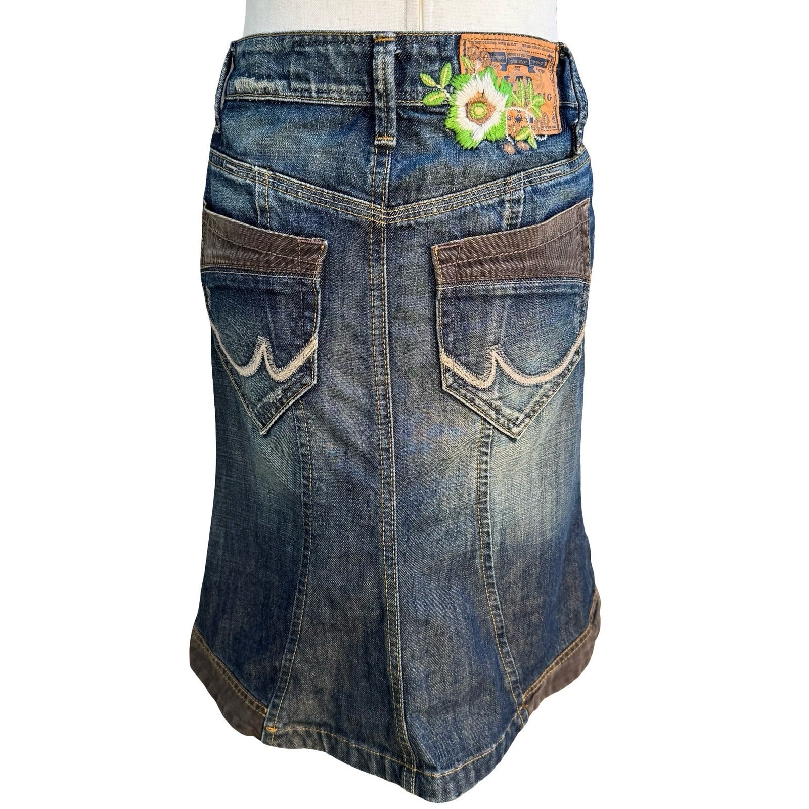 LTB 1948 Little Big Denim Y2K Skirt Embroidered Distressed Flared Mermaid Boho
