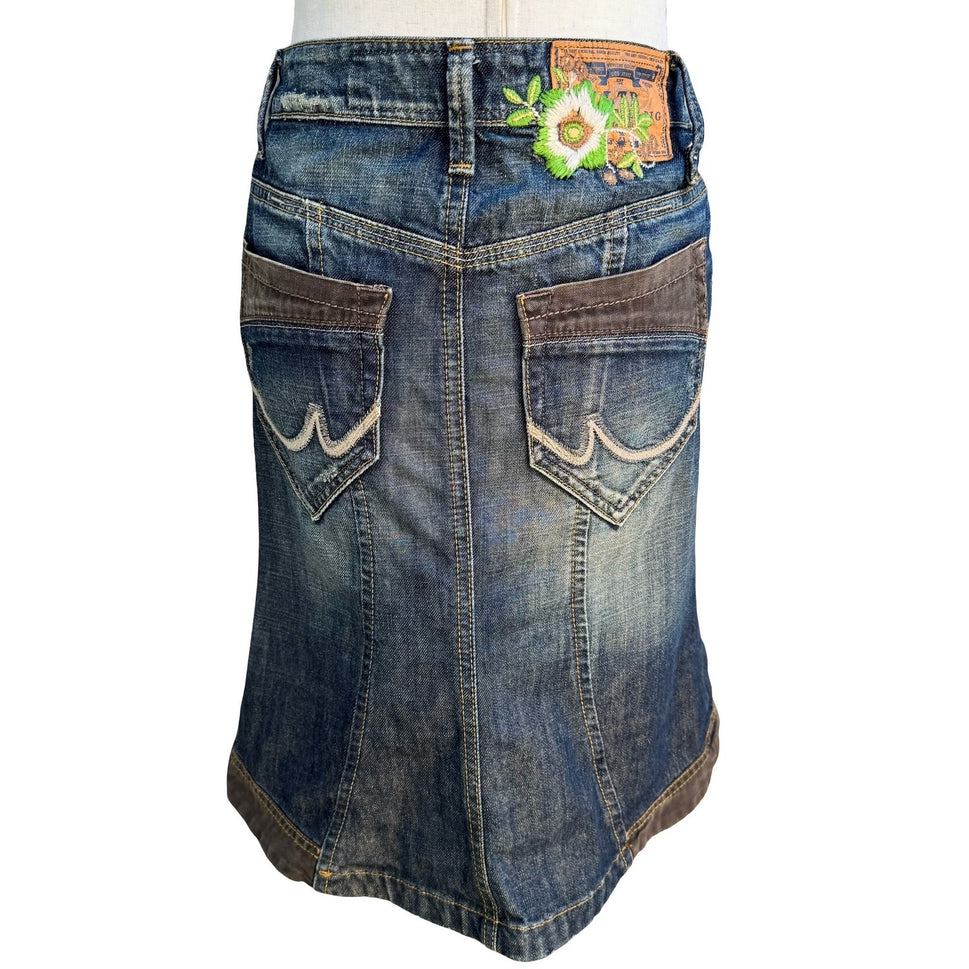 LTB 1948 Little Big Denim Y2K Skirt Embroidered Distressed Flared Mermaid Boho