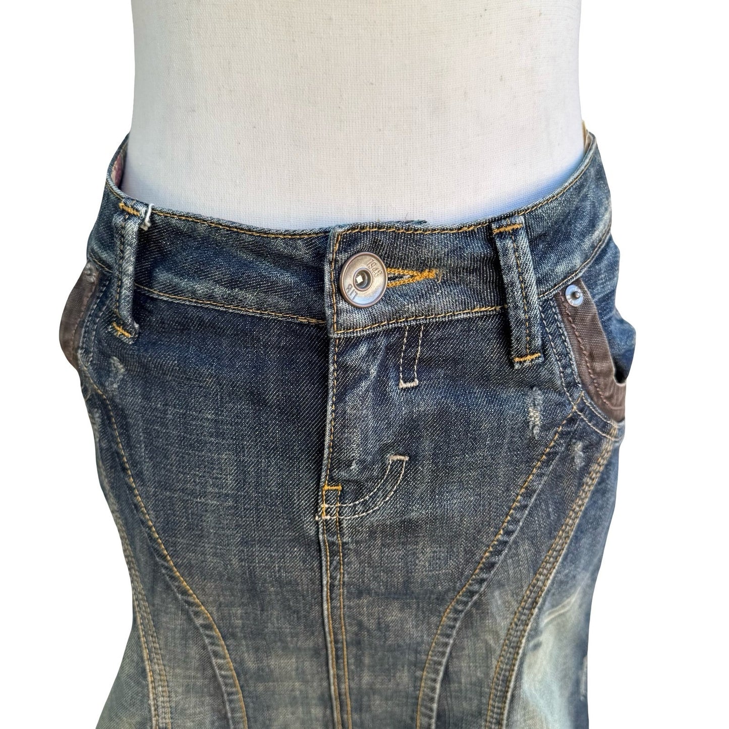 LTB 1948 Little Big Denim Y2K Skirt Embroidered Distressed Flared Mermaid Boho