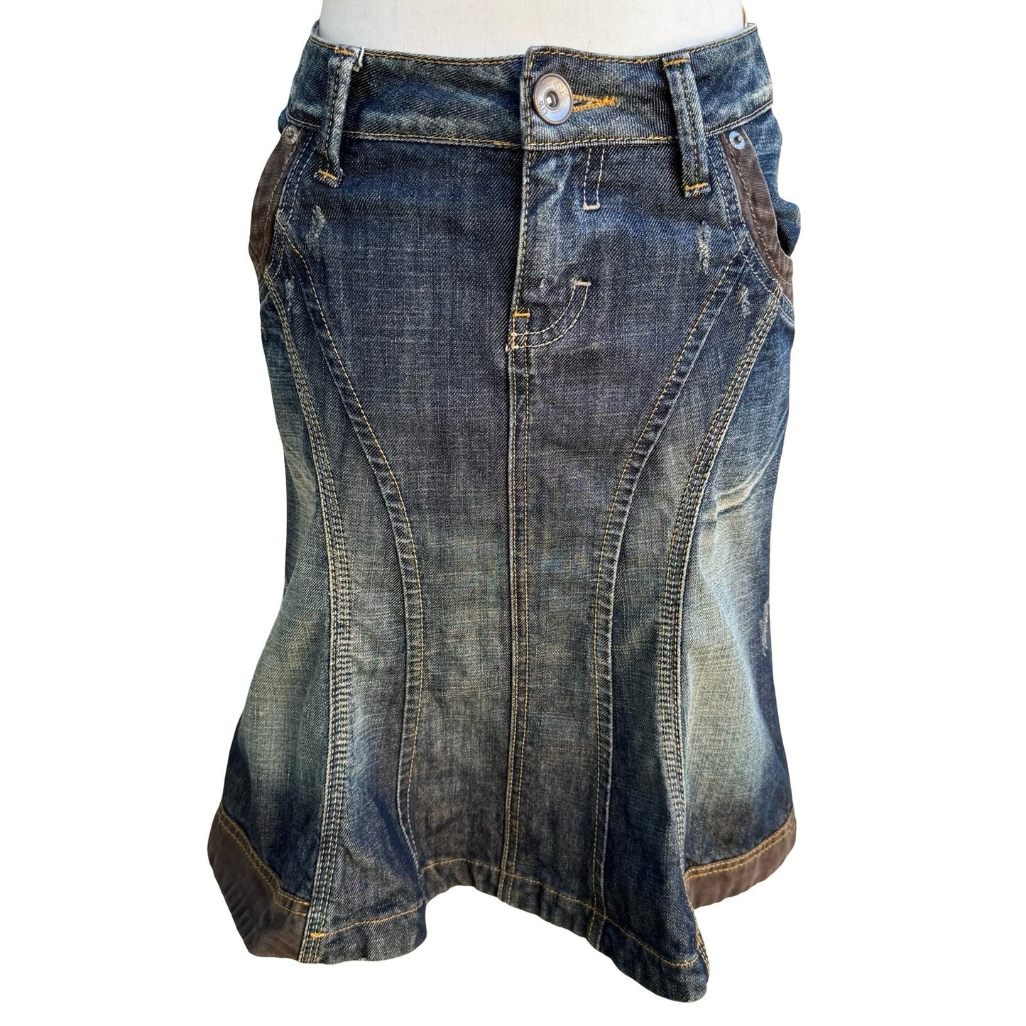 LTB 1948 Little Big Denim Y2K Skirt Embroidered Distressed Flared Mermaid Boho
