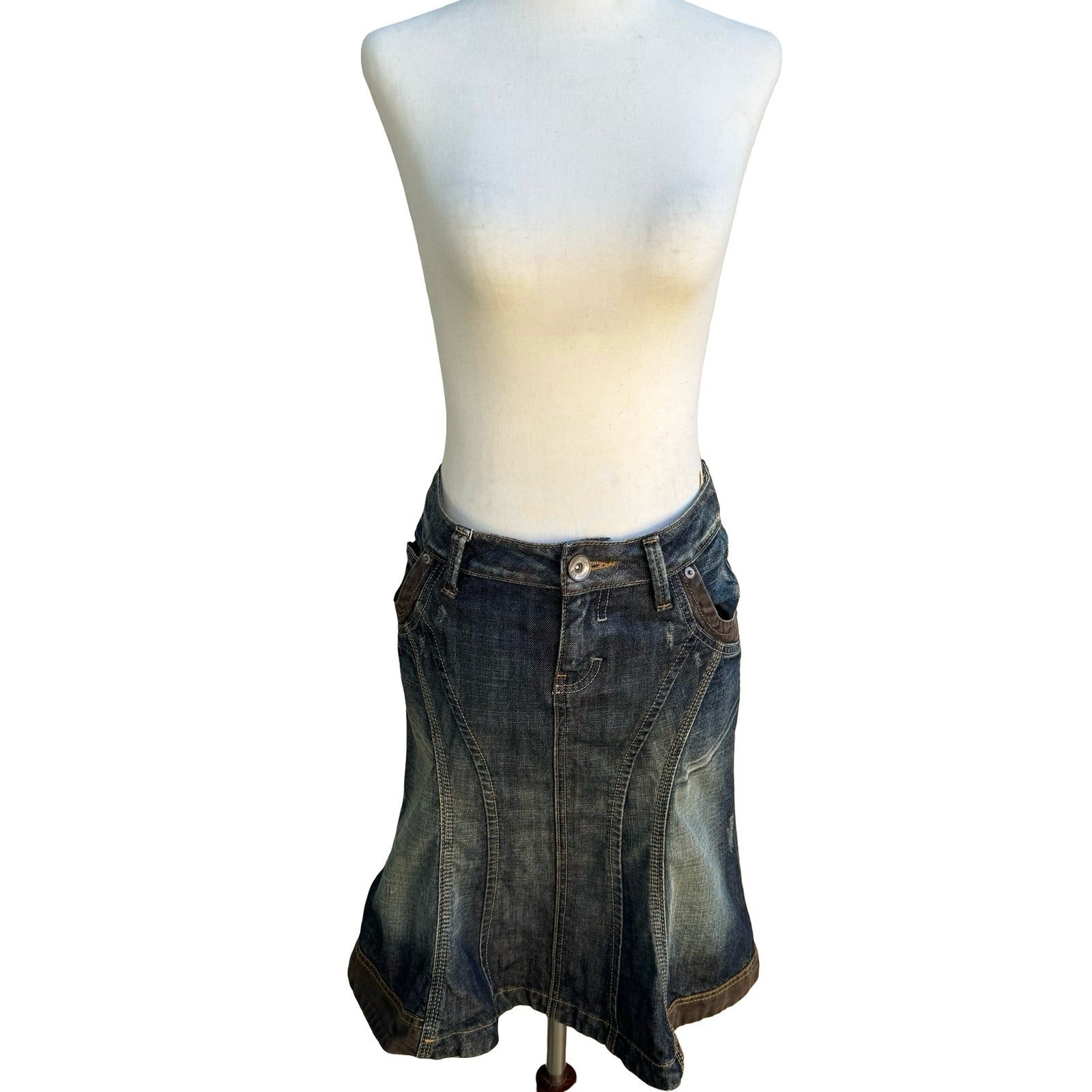 LTB 1948 Little Big Denim Y2K Skirt Embroidered Distressed Flared Mermaid Boho