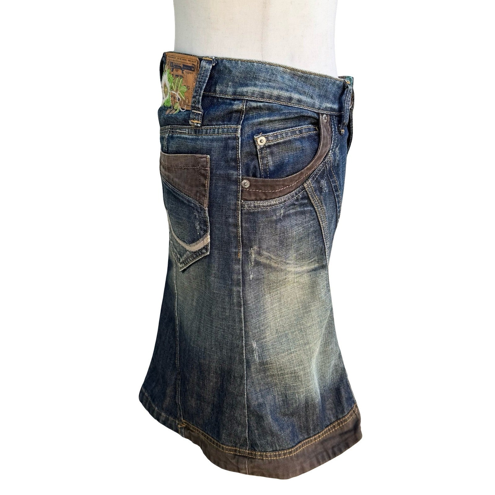 LTB 1948 Little Big Denim Y2K Skirt Embroidered Distressed Flared Mermaid Boho