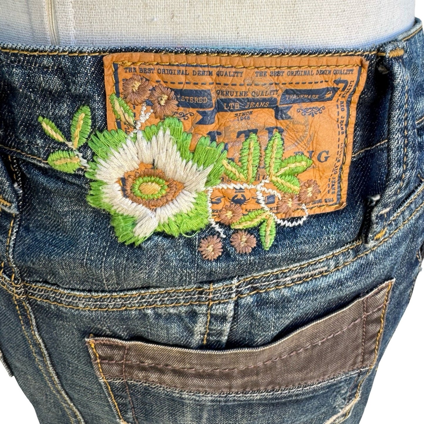 LTB 1948 Little Big Denim Y2K Skirt Embroidered Distressed Flared Mermaid Boho