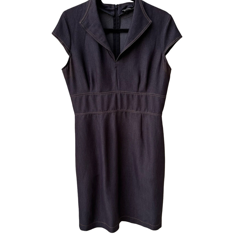 Ellen Tracy Minimalist Careerwear Contrast Stitch Notched Collar Sheath Dress 10