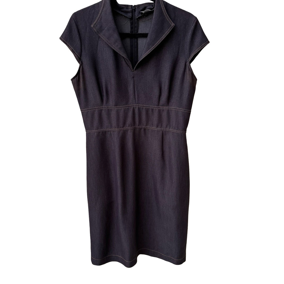 Ellen Tracy Minimalist Careerwear Contrast Stitch Notched Collar Sheath Dress 10