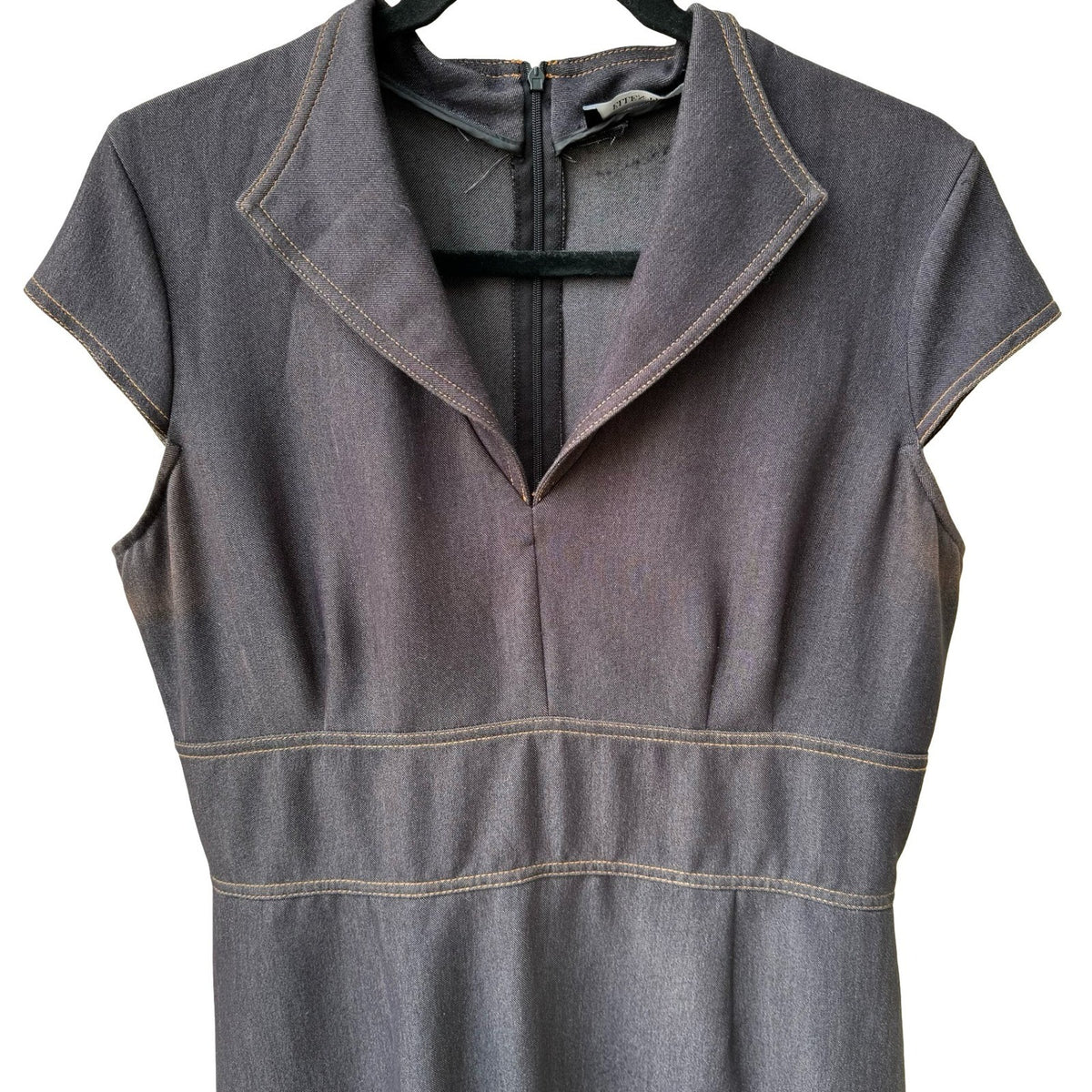 Ellen Tracy Minimalist Careerwear Contrast Stitch Notched Collar Sheath Dress 10
