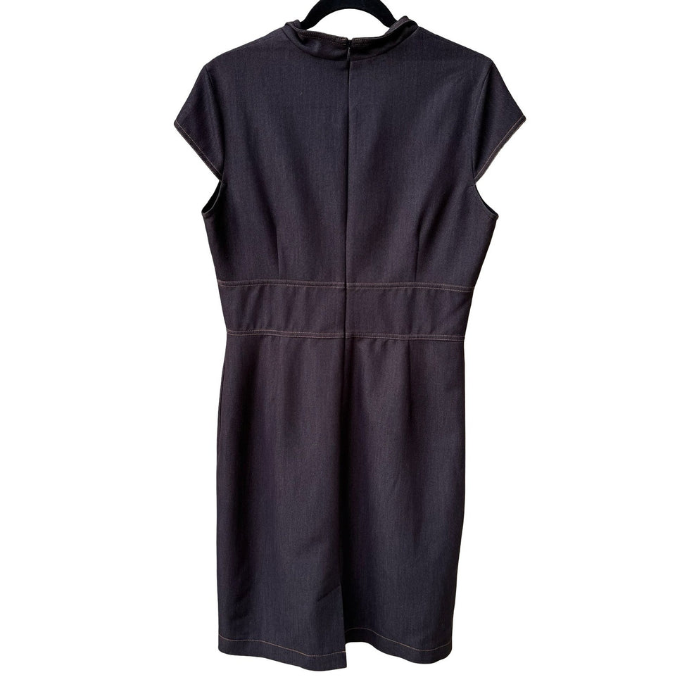 Ellen Tracy Minimalist Careerwear Contrast Stitch Notched Collar Sheath Dress 10