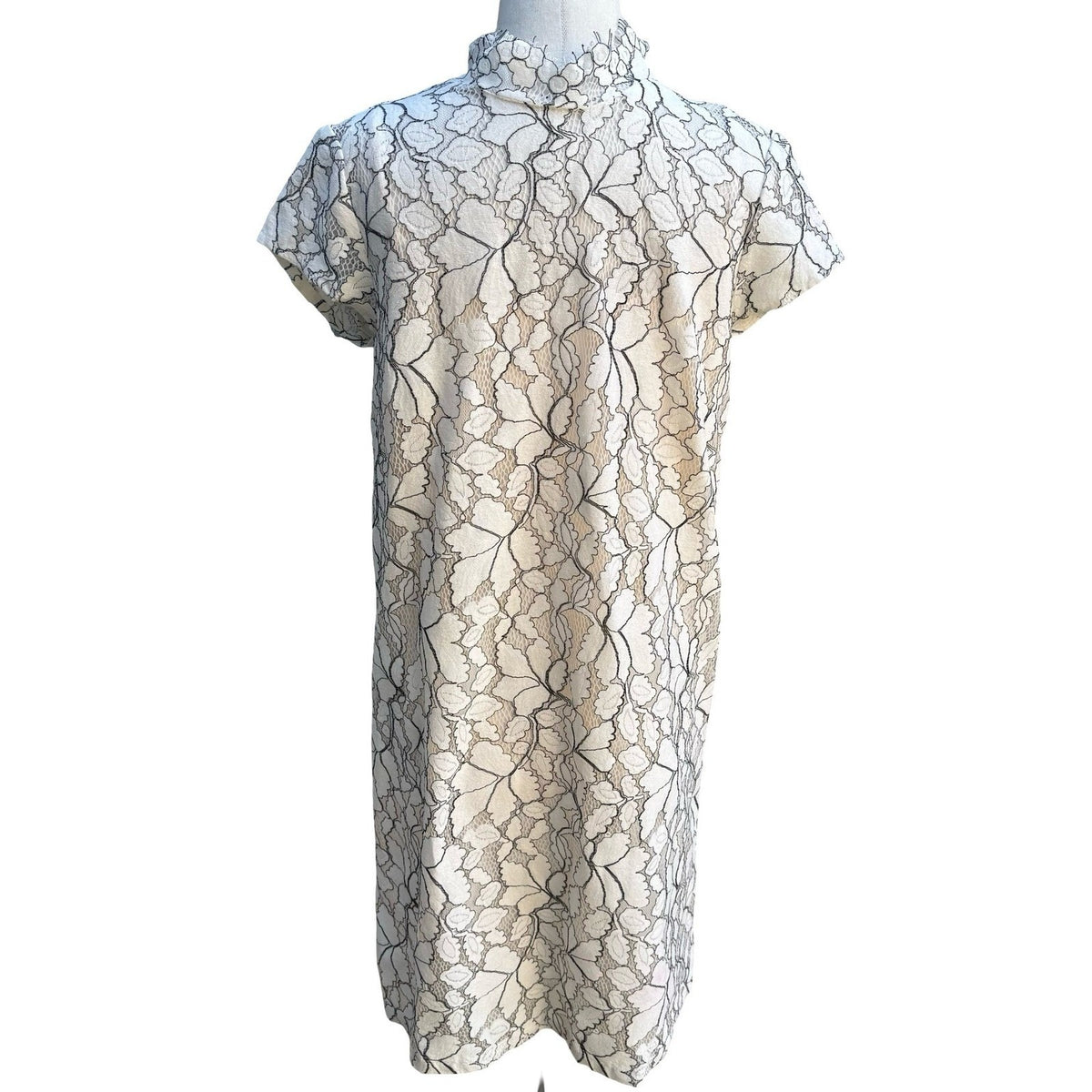 H&M Coquette Victorian Gothic Floral Lace Mock Neck Velvet Tie Shift Dress S