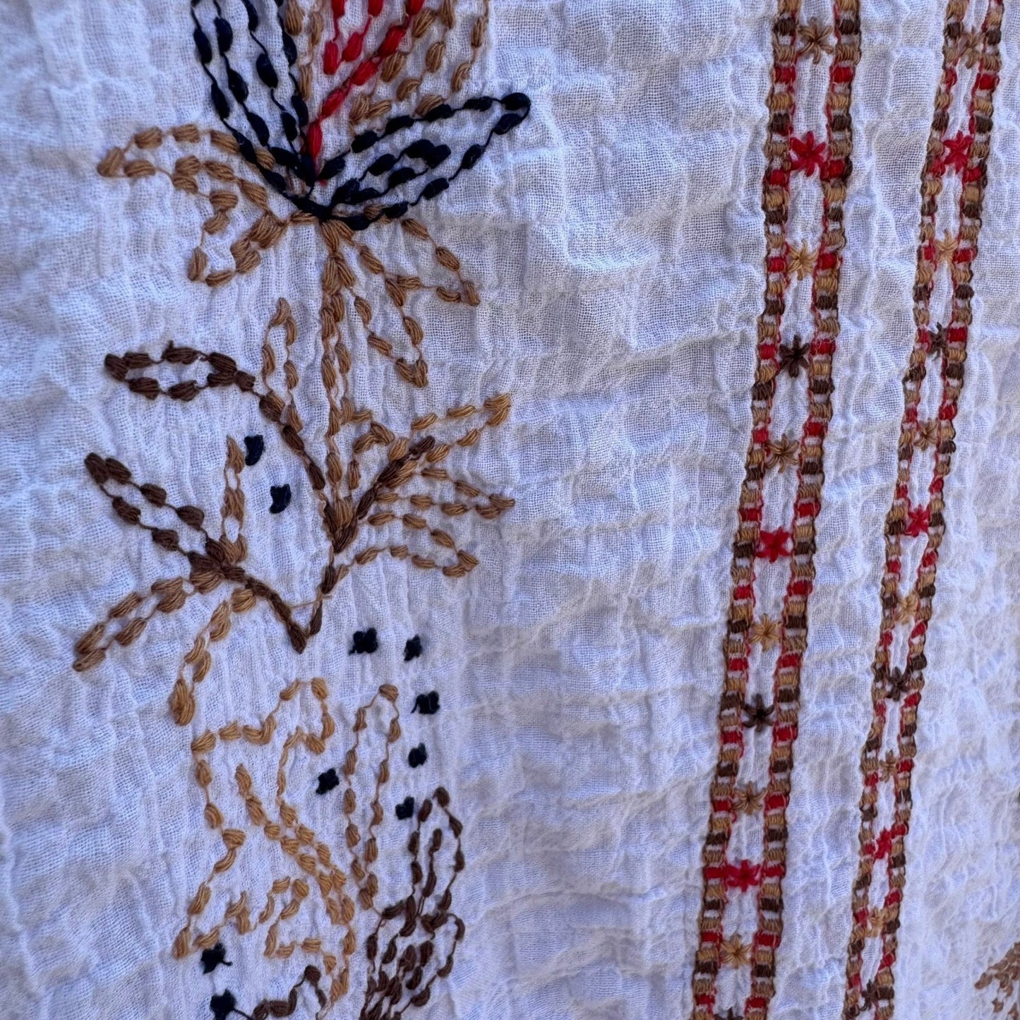 J. Jill White Floral Embroidered Cotton Gauze Split Neck Top XL Peasant Cottage