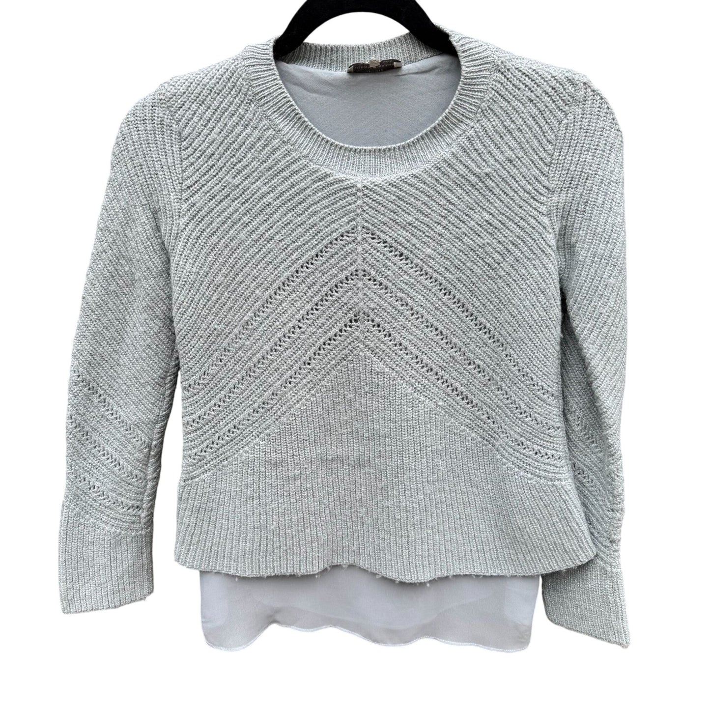 Lucky Brand Nico Pullover April Moon Blue Knit Chiffon Layered Chevron Sweater