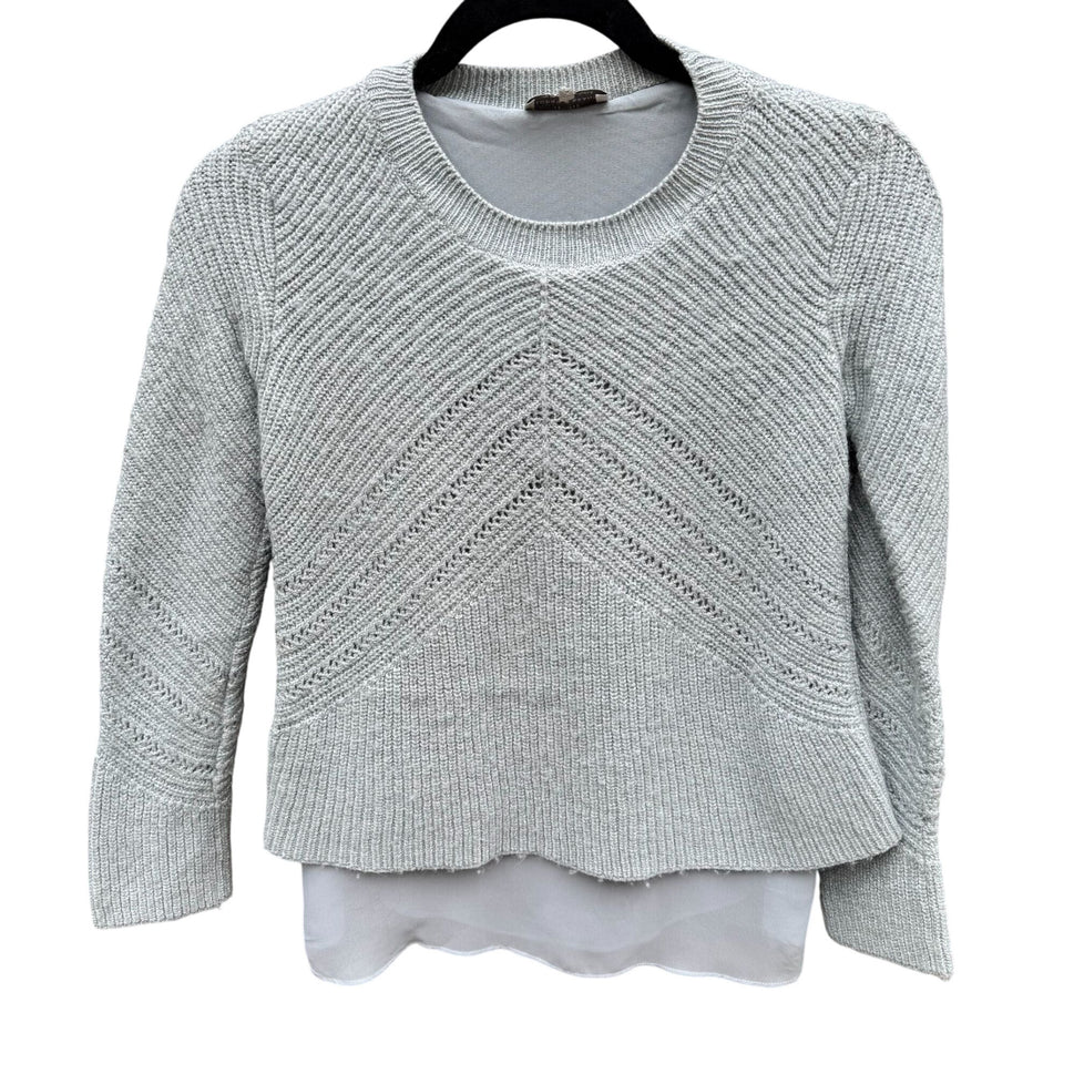 Lucky Brand Nico Pullover April Moon Blue Knit Chiffon Layered Chevron Sweater