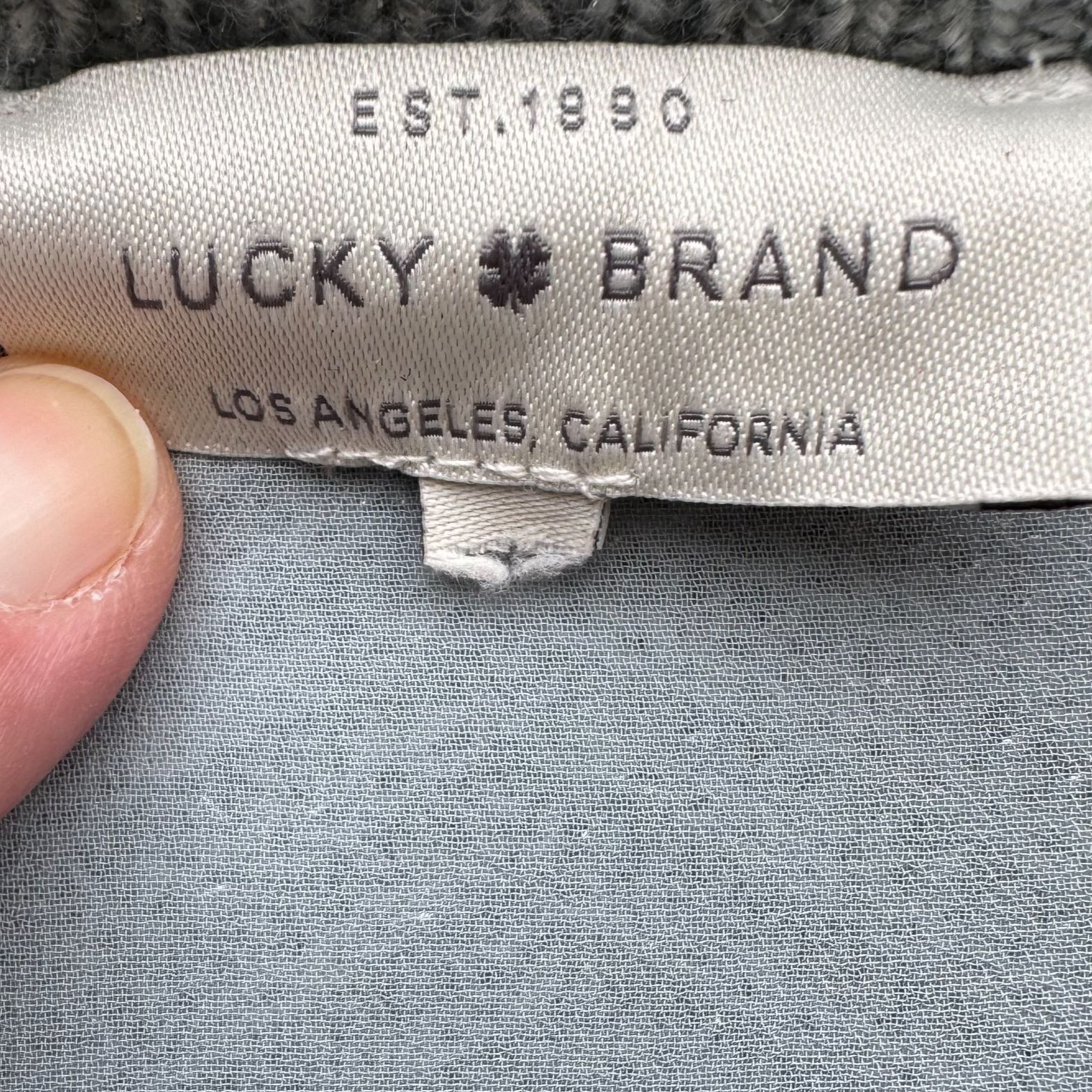 Lucky Brand Nico Pullover April Moon Blue Knit Chiffon Layered Chevron Sweater