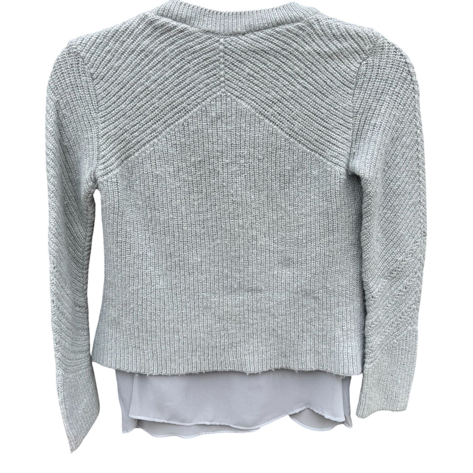 Lucky Brand Nico Pullover April Moon Blue Knit Chiffon Layered Chevron Sweater