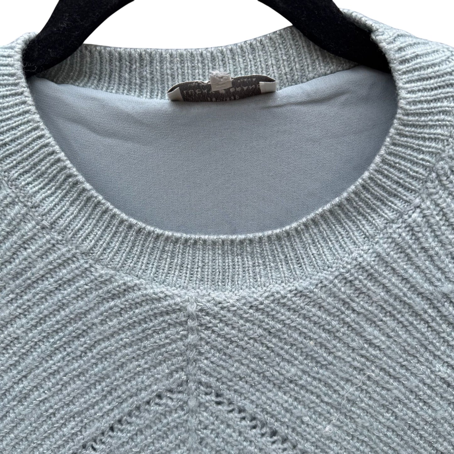 Lucky Brand Nico Pullover April Moon Blue Knit Chiffon Layered Chevron Sweater