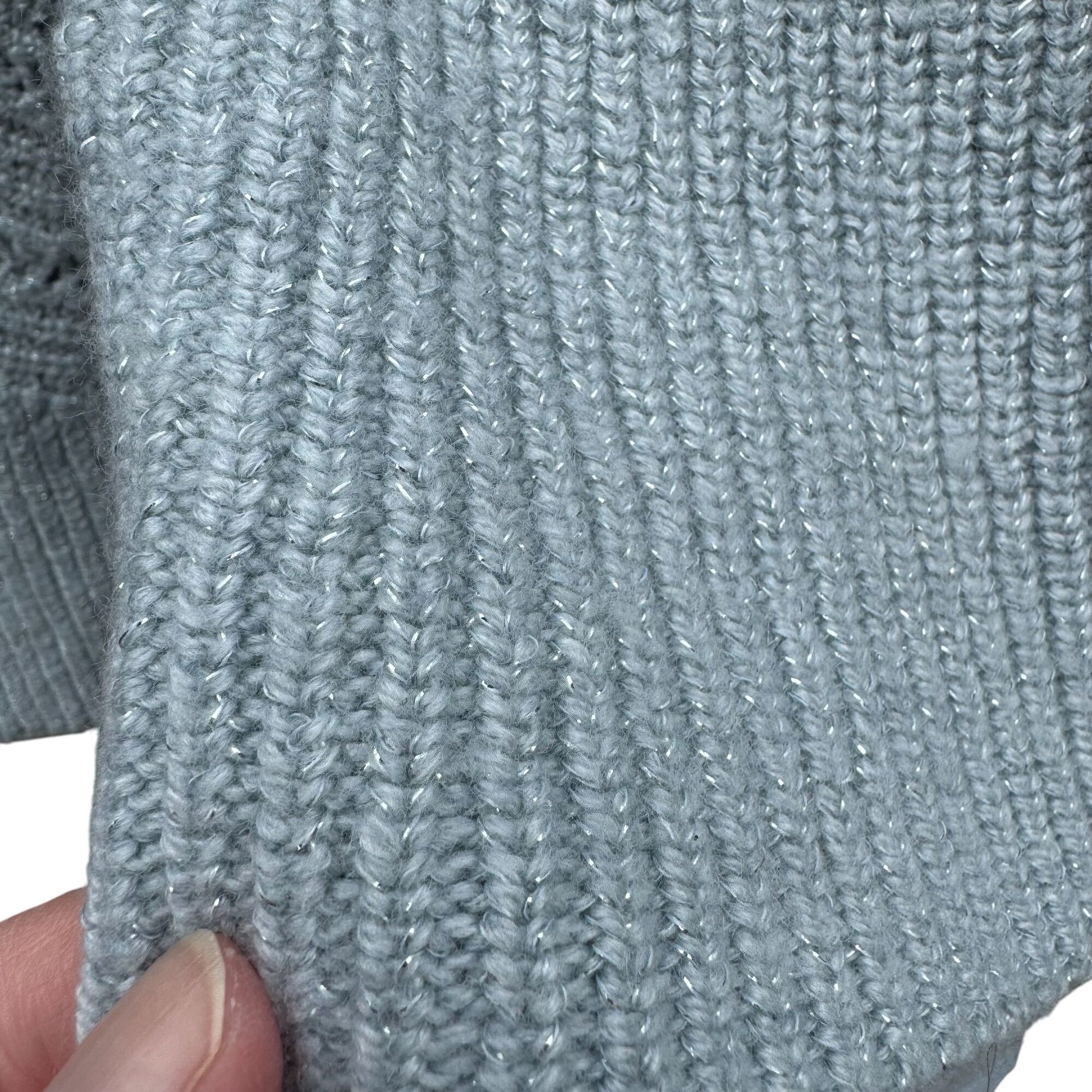 Lucky Brand Nico Pullover April Moon Blue Knit Chiffon Layered Chevron Sweater