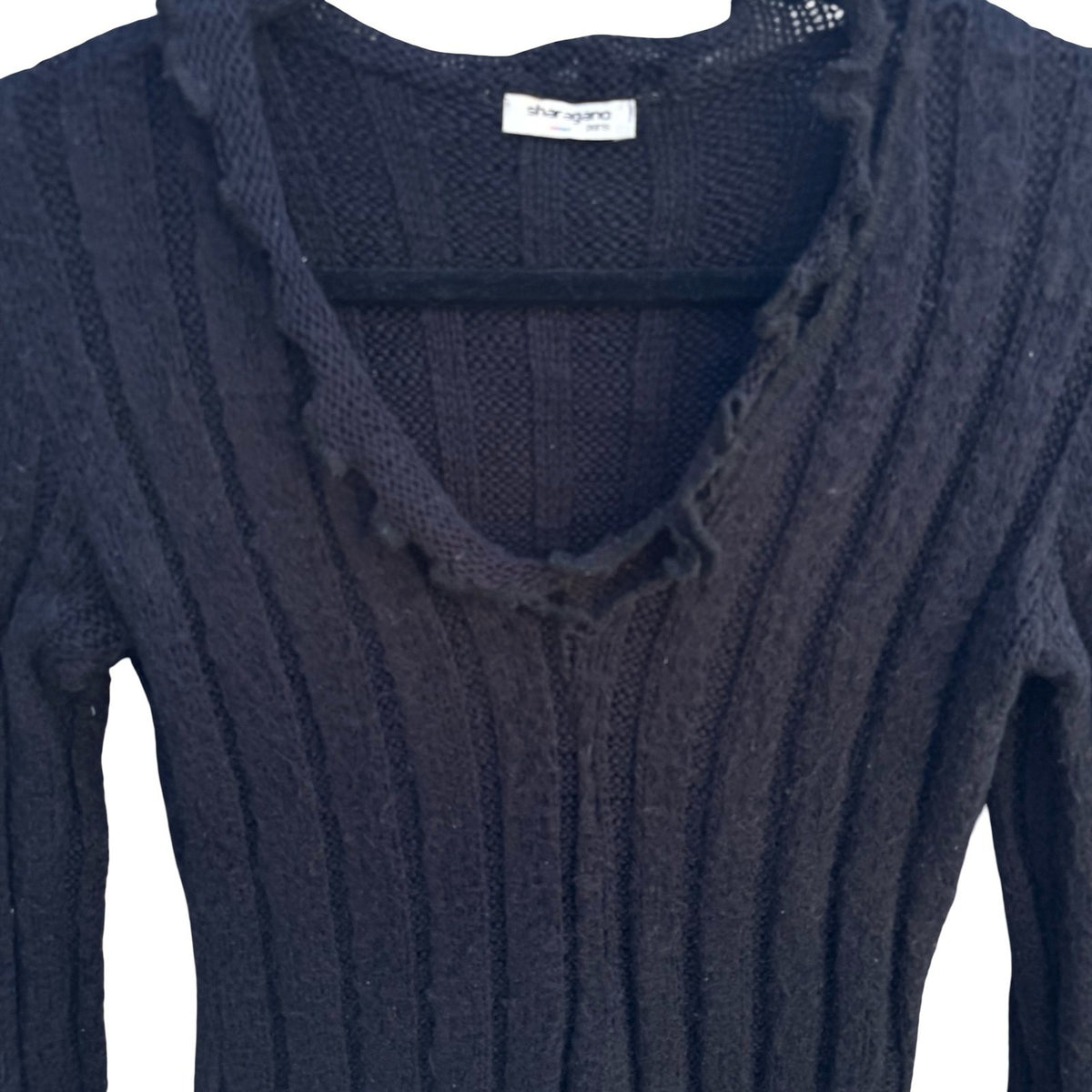 Sharagano Paris Y2K Whimsigoth Coquette Ribbed Ruffle Lettuce Edge Knit Top S