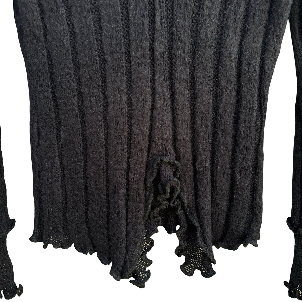 Sharagano Paris Y2K Whimsigoth Coquette Ribbed Ruffle Lettuce Edge Knit Top S
